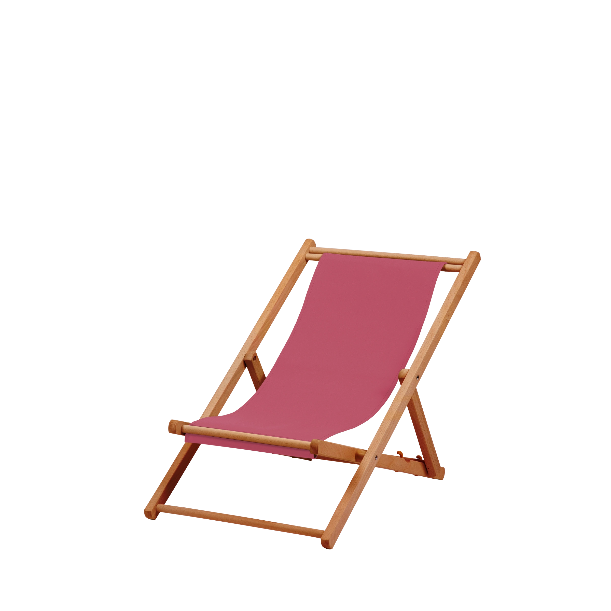 Liegestuhl Greta aus brandy geöltem Buchenholz mit Bezug in fuchsia, Seitenansicht
#Mini | Liegefläche (Farbe)_fuchsia