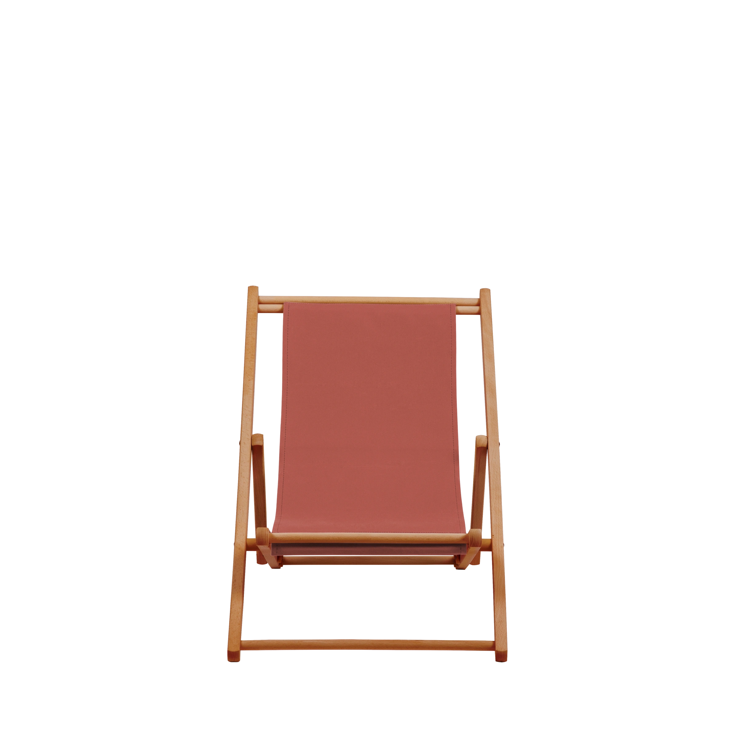 Liegestuhl Greta aus brandy geöltem Buchenholz mit Bezug in terracotta, Frontalansicht
#Mini | Liegefläche (Farbe)_terracotta