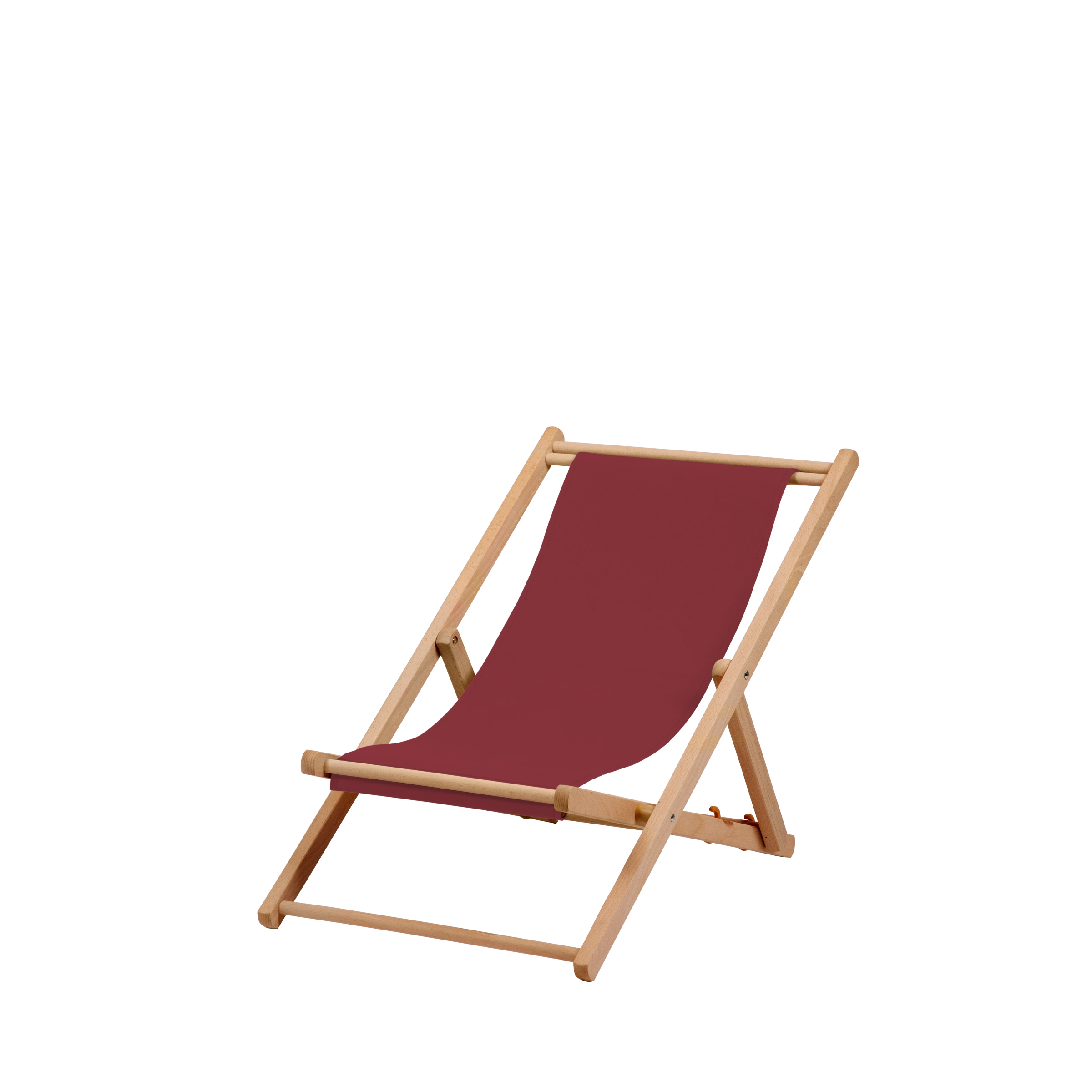 Liegestuhl Greta aus natur geöltem Buchenholz mit Bezug in bordeaux, Seitenansicht
#Mini | Liegefläche (Farbe)_bordeaux