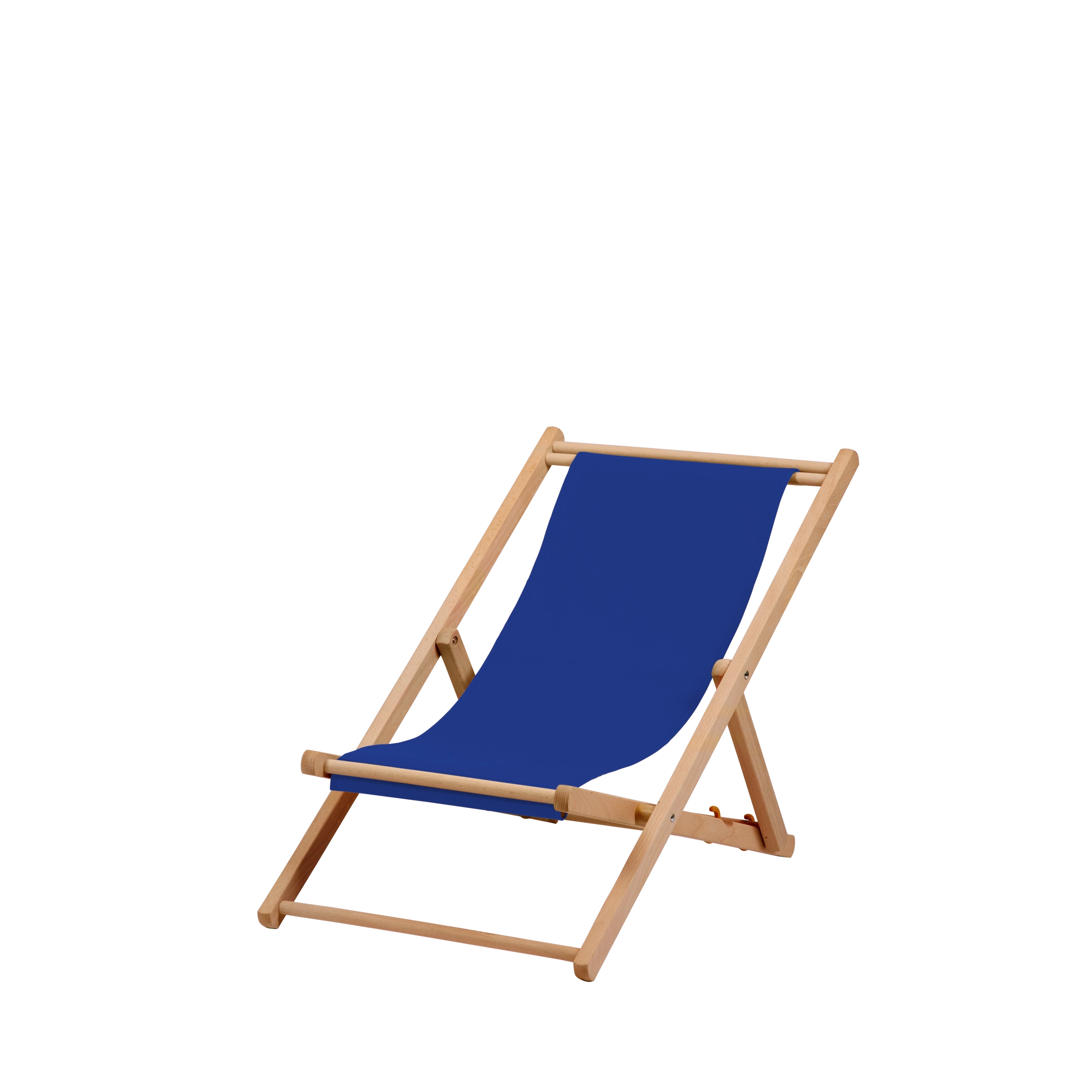 Liegestuhl Greta aus natur geöltem Buchenholz mit dunkelblauem Bezug, Seitenansicht
#Mini | Liegefläche (Farbe)_dunkelblau
