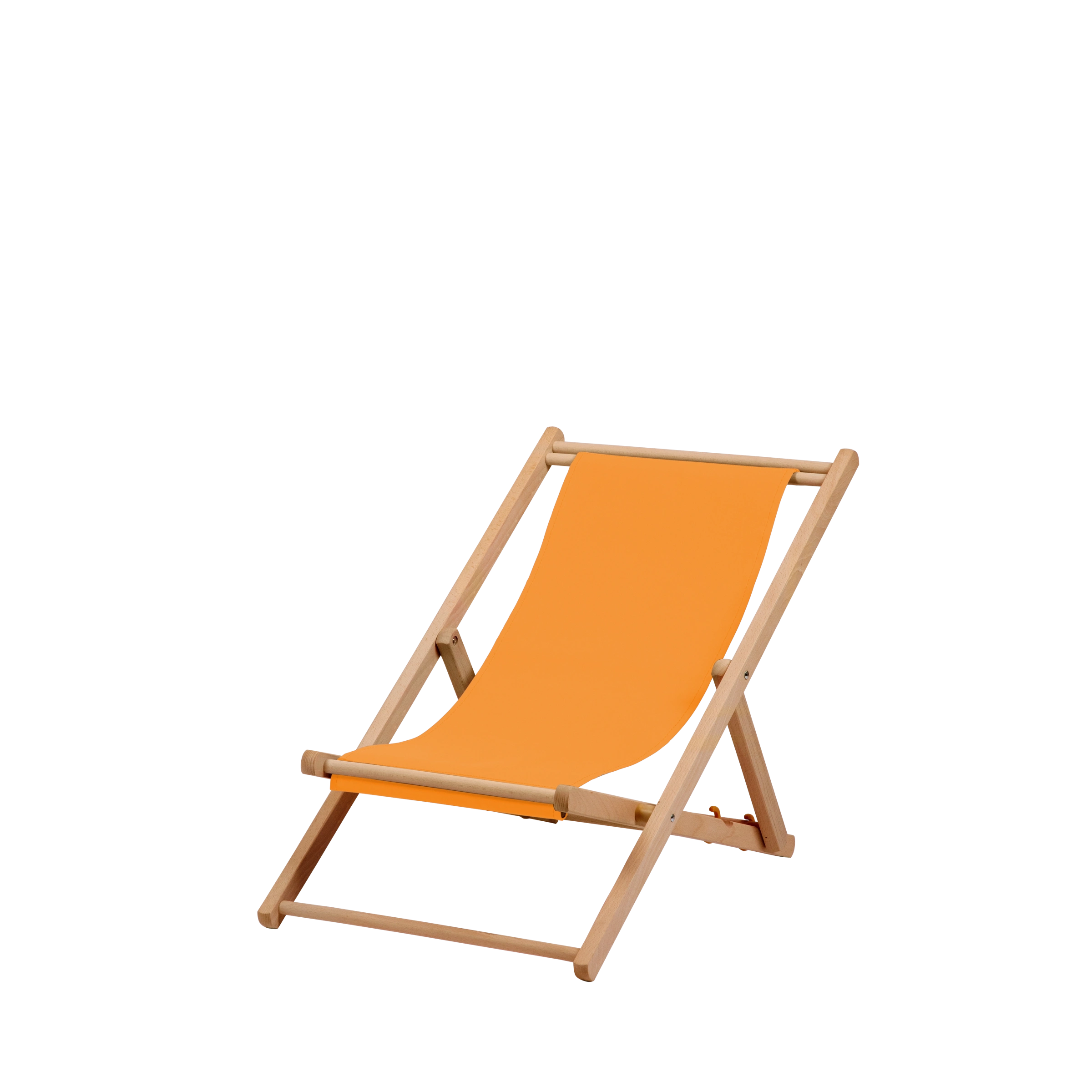 Liegestuhl Greta aus natur geöltem Buchenholz mit Bezug in mandarine, Seitenansicht
#Mini | Liegefläche (Farbe)_mandarine