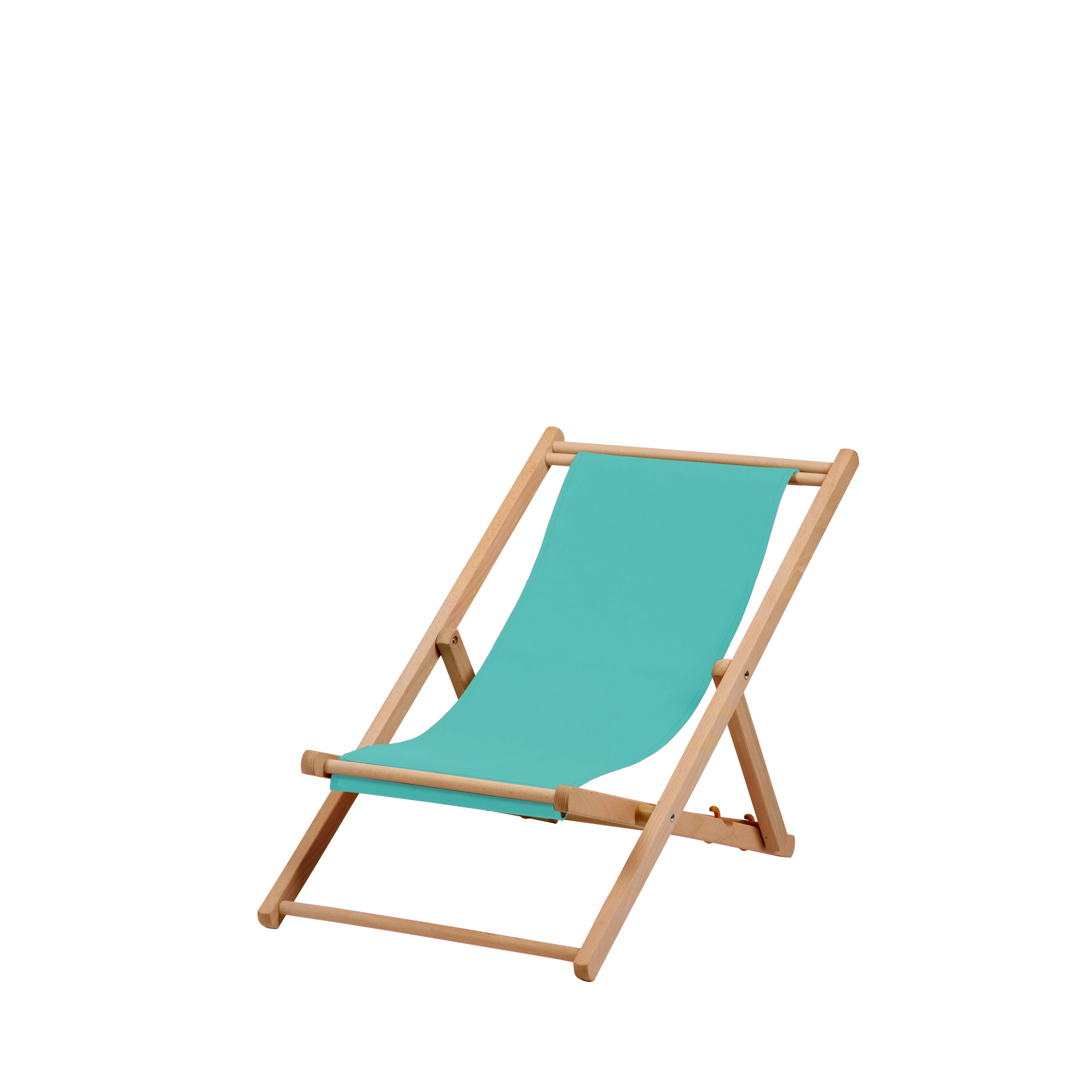 Liegestuhl Greta aus natur geöltem Buchenholz mit türkisem Bezug, Seitenansicht
#Mini | Liegefläche (Farbe)_türkis
