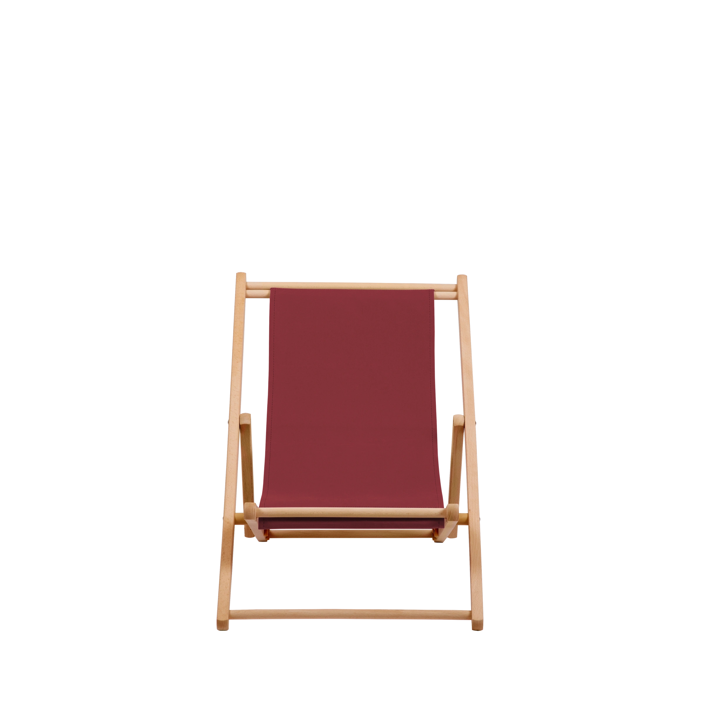 Liegestuhl Greta aus natur geöltem Buchenholz mit Bezug in bordeaux, Frontalansicht
#Mini | Liegefläche (Farbe)_bordeaux