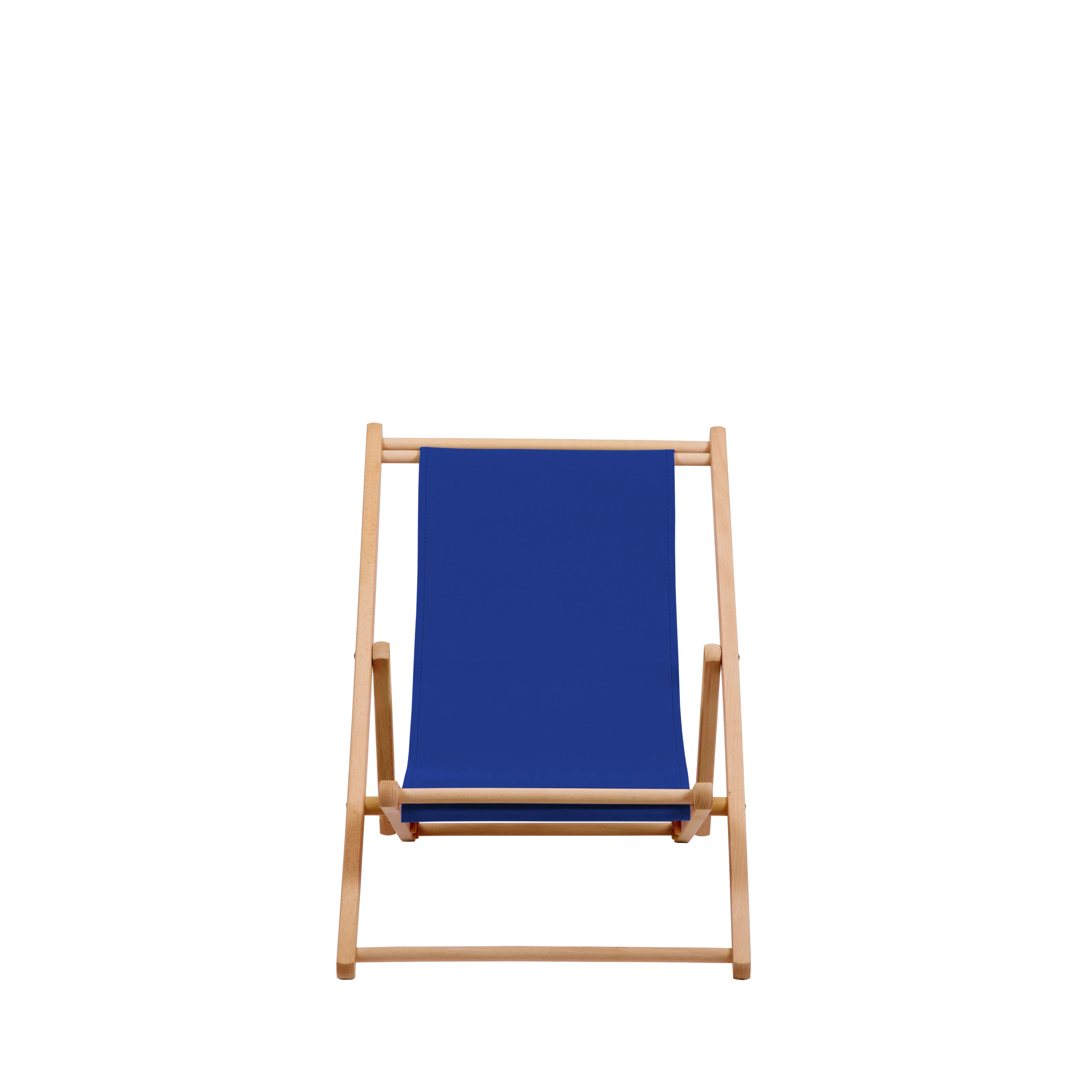 Liegestuhl Greta aus natur geöltem Buchenholz mit dunkelblauem Bezug, Frontalansicht
#Mini | Liegefläche (Farbe)_dunkelblau