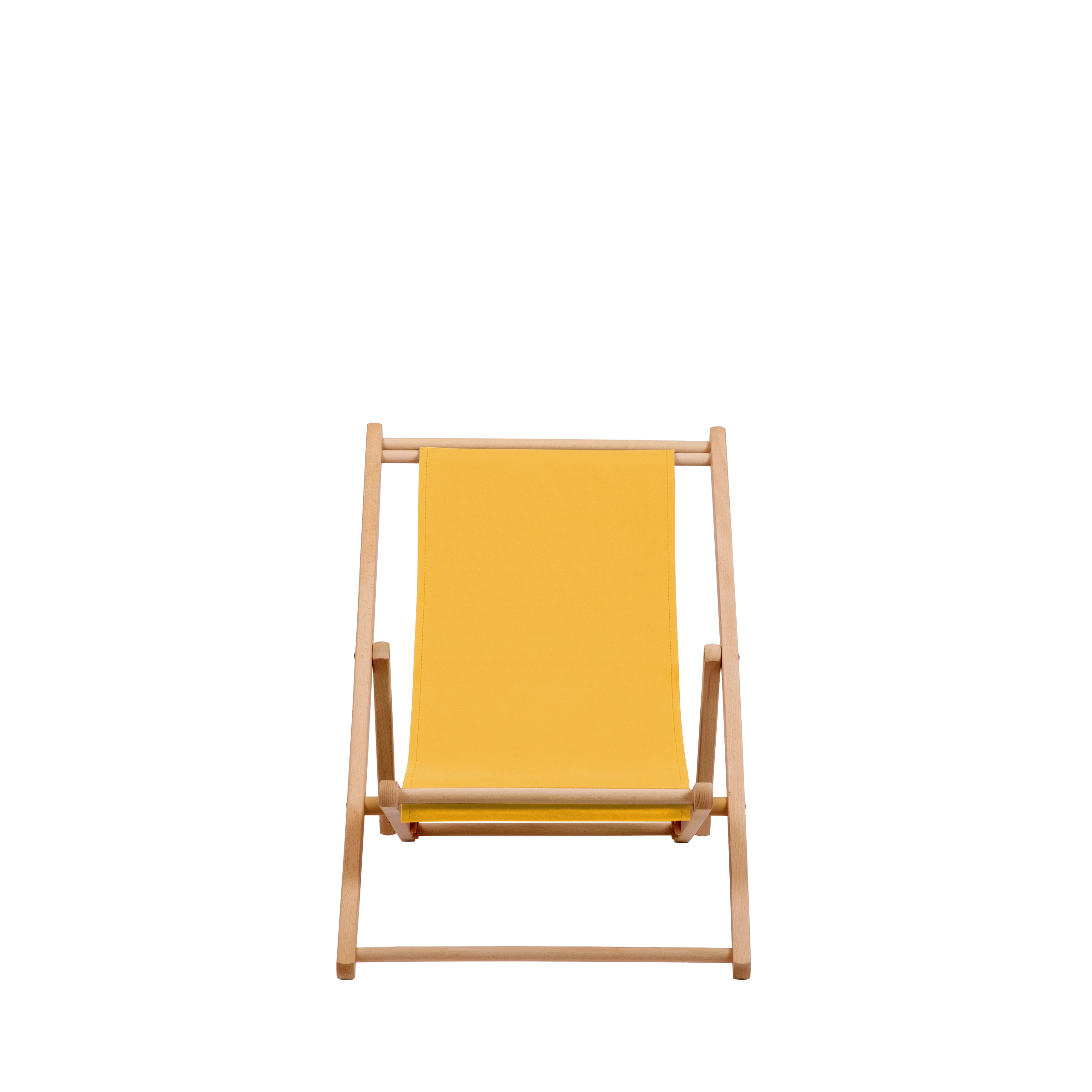 Liegestuhl Greta aus natur geöltem Buchenholz mit gelbem Bezug, Frontalansicht
#Mini | Liegefläche (Farbe)_gelb