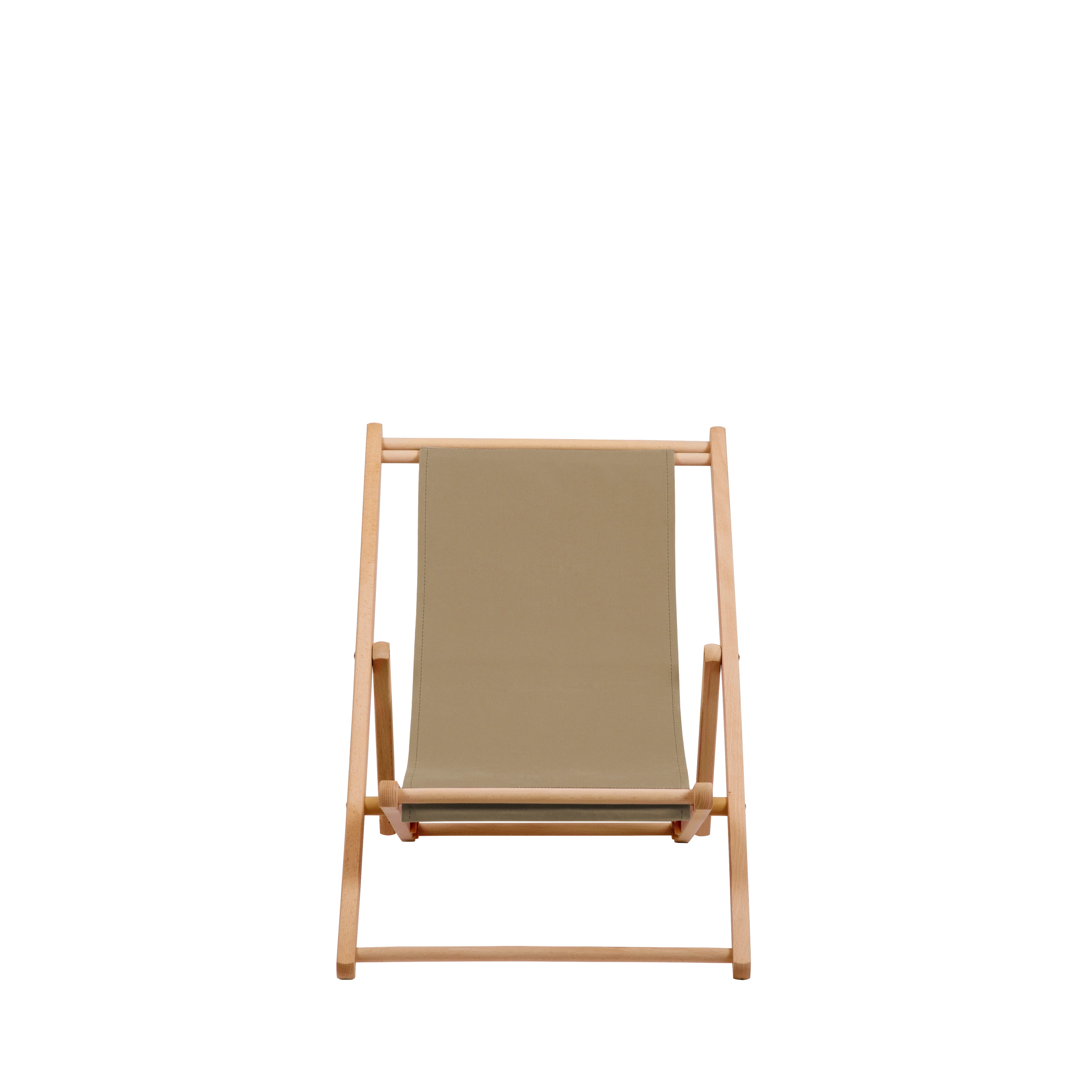 Liegestuhl Greta aus natur geöltem Buchenholz mit Bezug in grau-beige, Frontalansicht
#Mini | Liegefläche (Farbe)_grau-beige