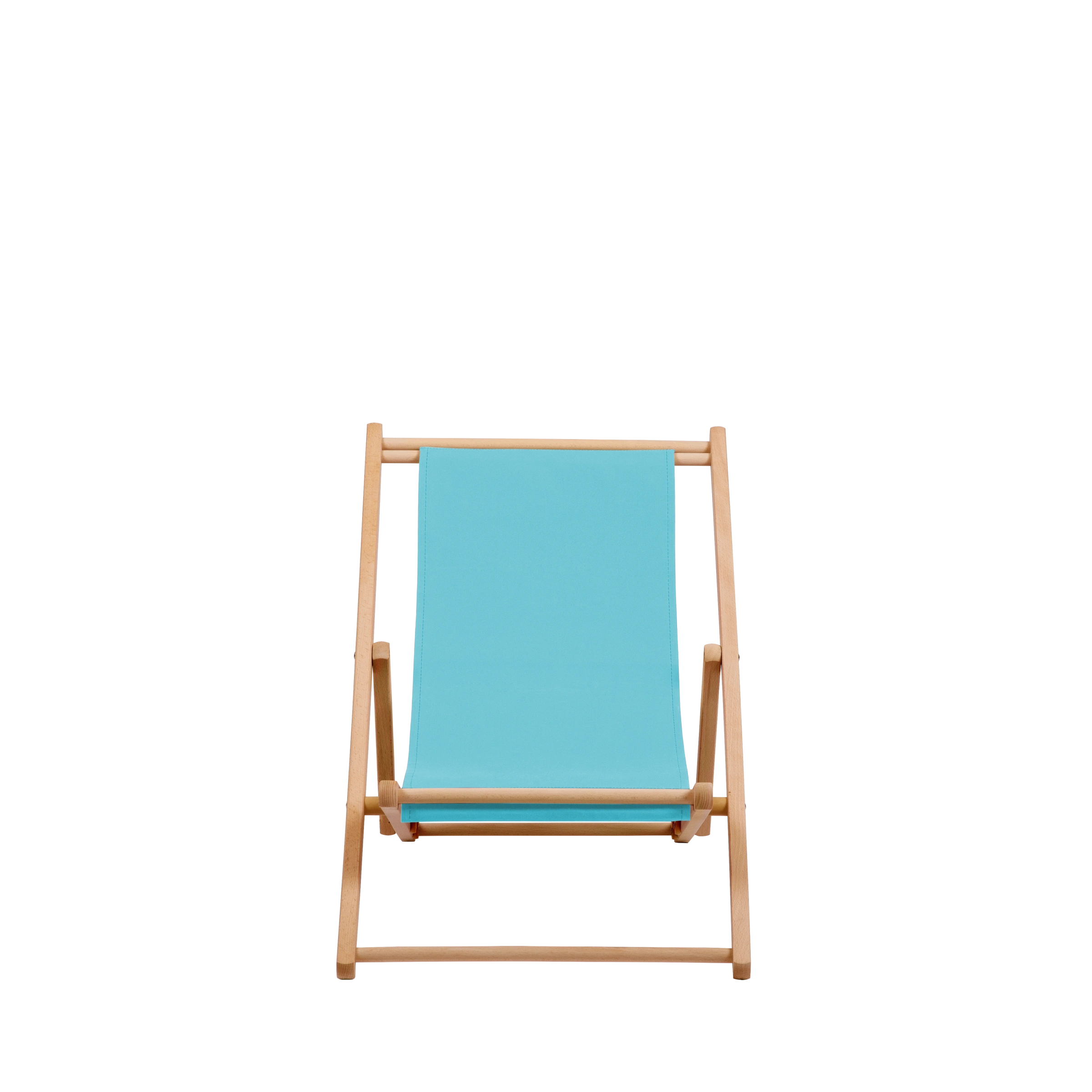Liegestuhl Greta aus natur geöltem Buchenholz mit hellblauem Bezug, Frontalansicht
#Mini | Liegefläche (Farbe)_hellblau