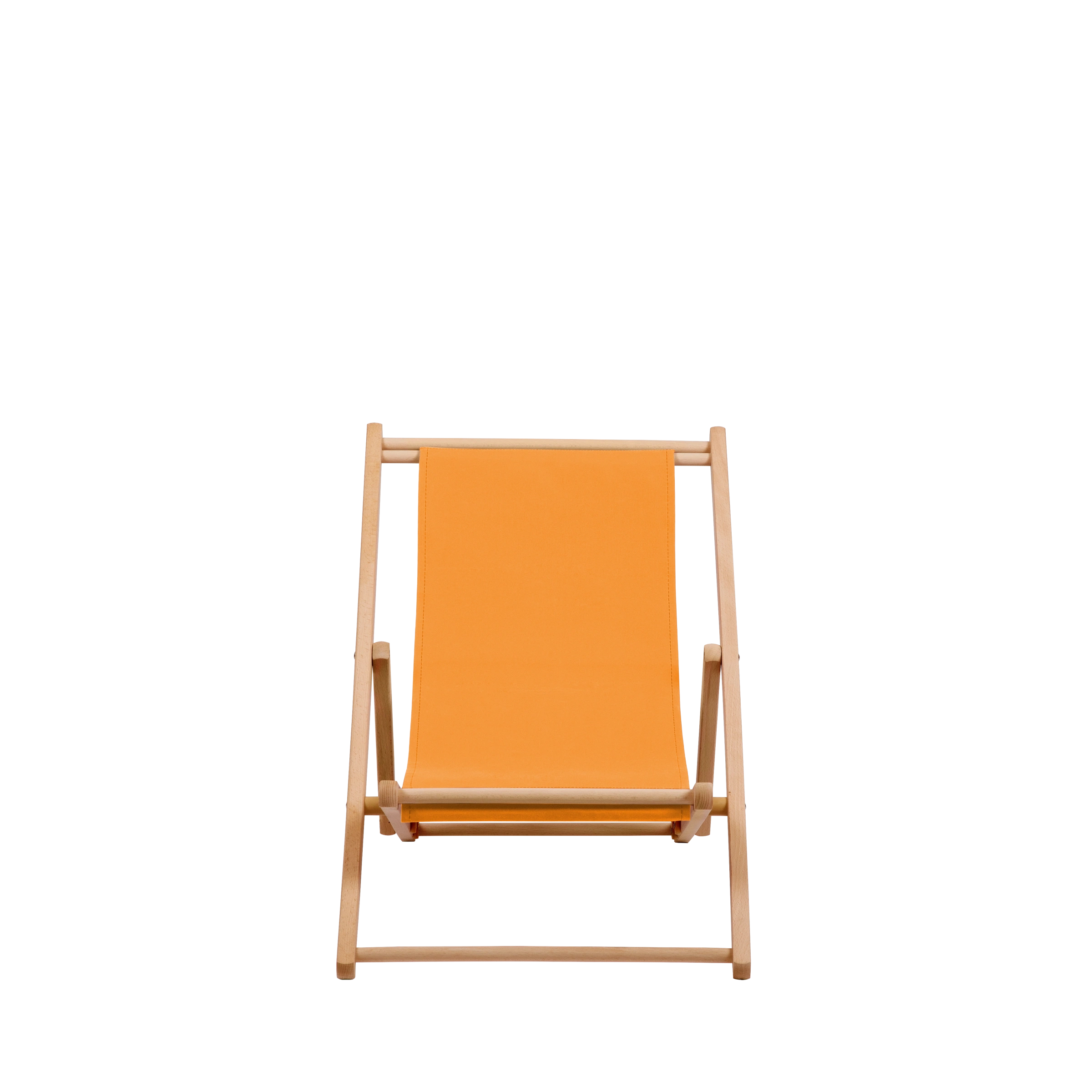 Liegestuhl Greta aus natur geöltem Buchenholz mit Bezug in mandarine, Frontalansicht
#Mini | Liegefläche (Farbe)_mandarine