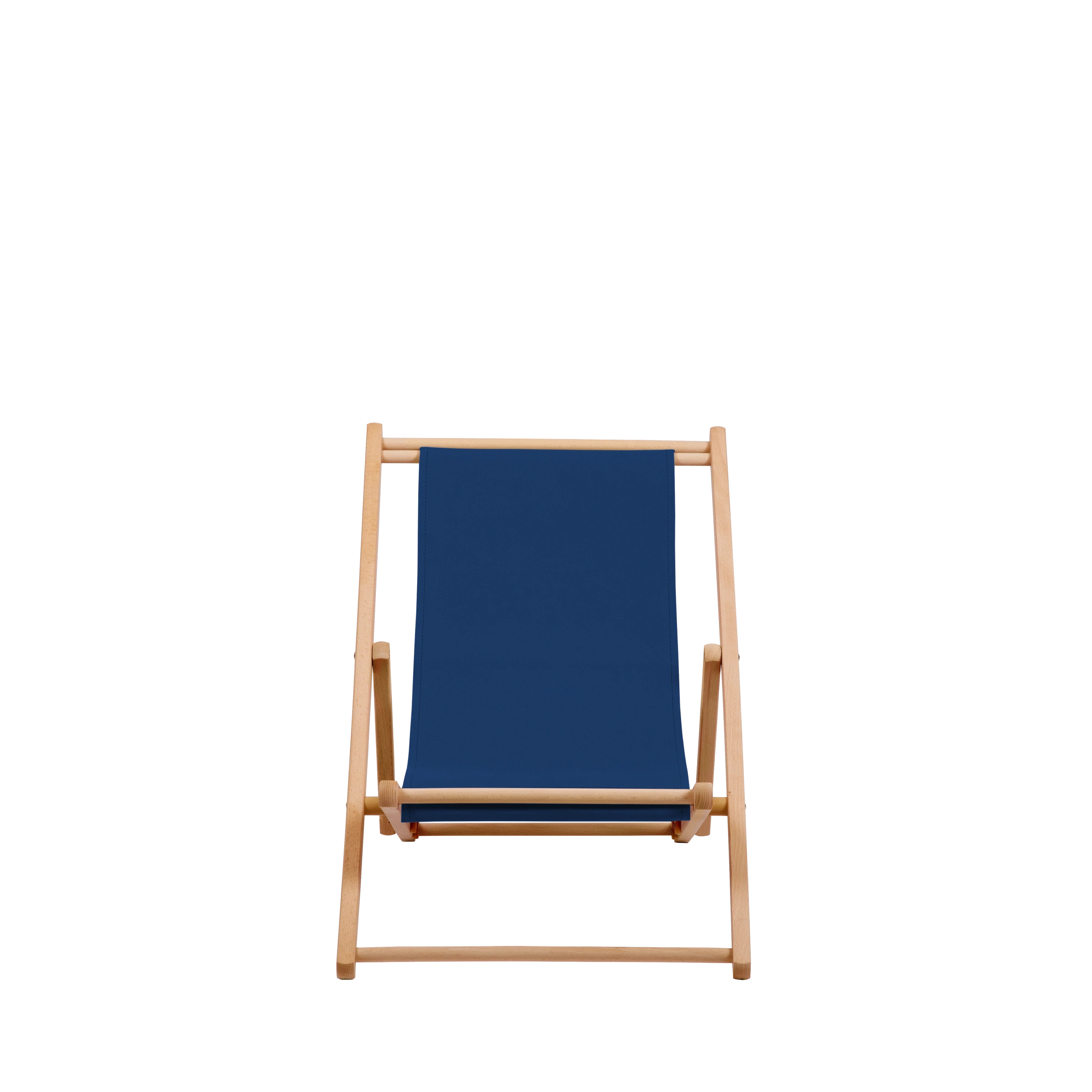 Liegestuhl Greta aus natur geöltem Buchenholz mit Bezug in marine, Frontalansicht
#Mini | Liegefläche (Farbe)_marine