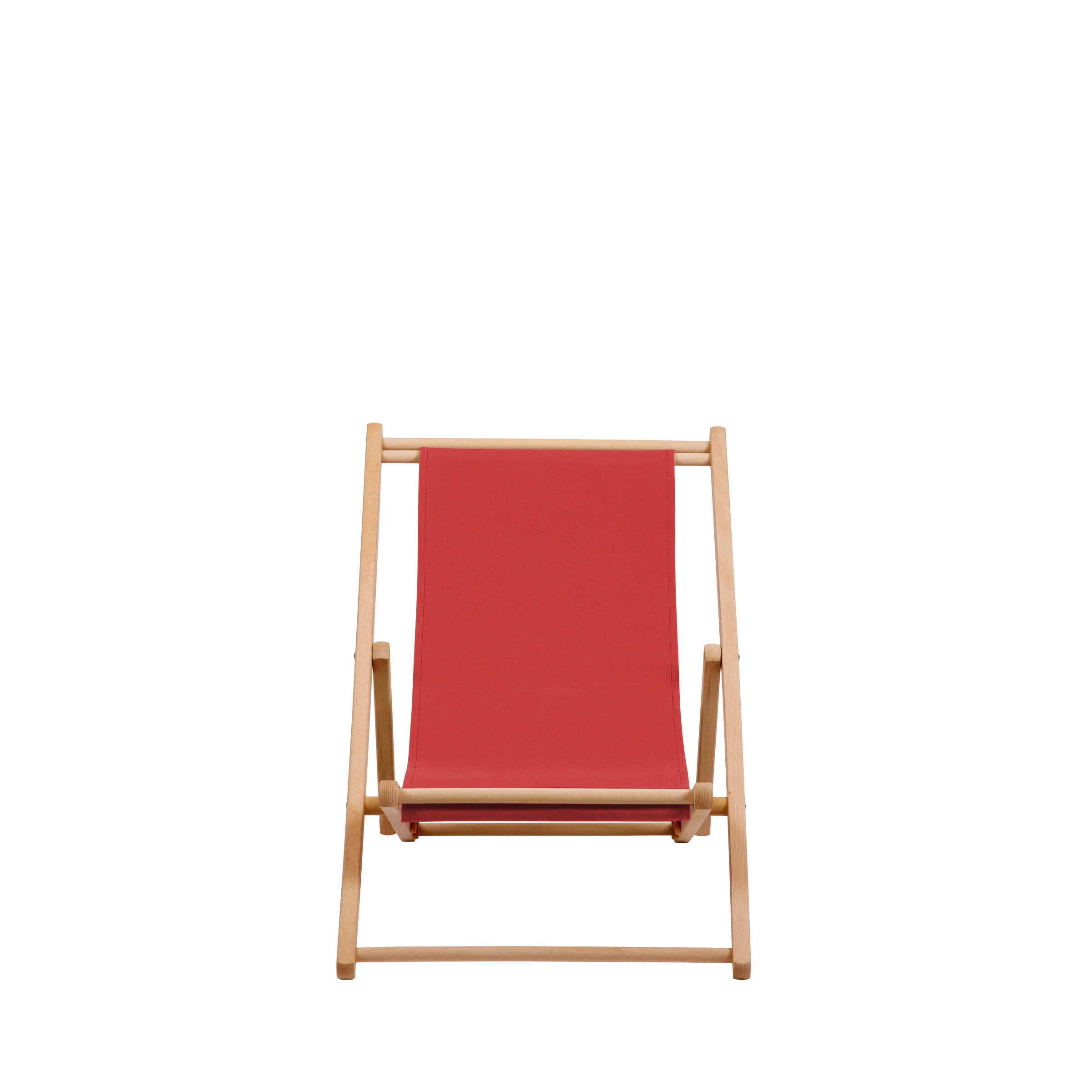Liegestuhl Greta aus natur geöltem Buchenholz mit Bezug in rivarot, Frontalansicht
#Mini | Liegefläche (Farbe)_rivarot