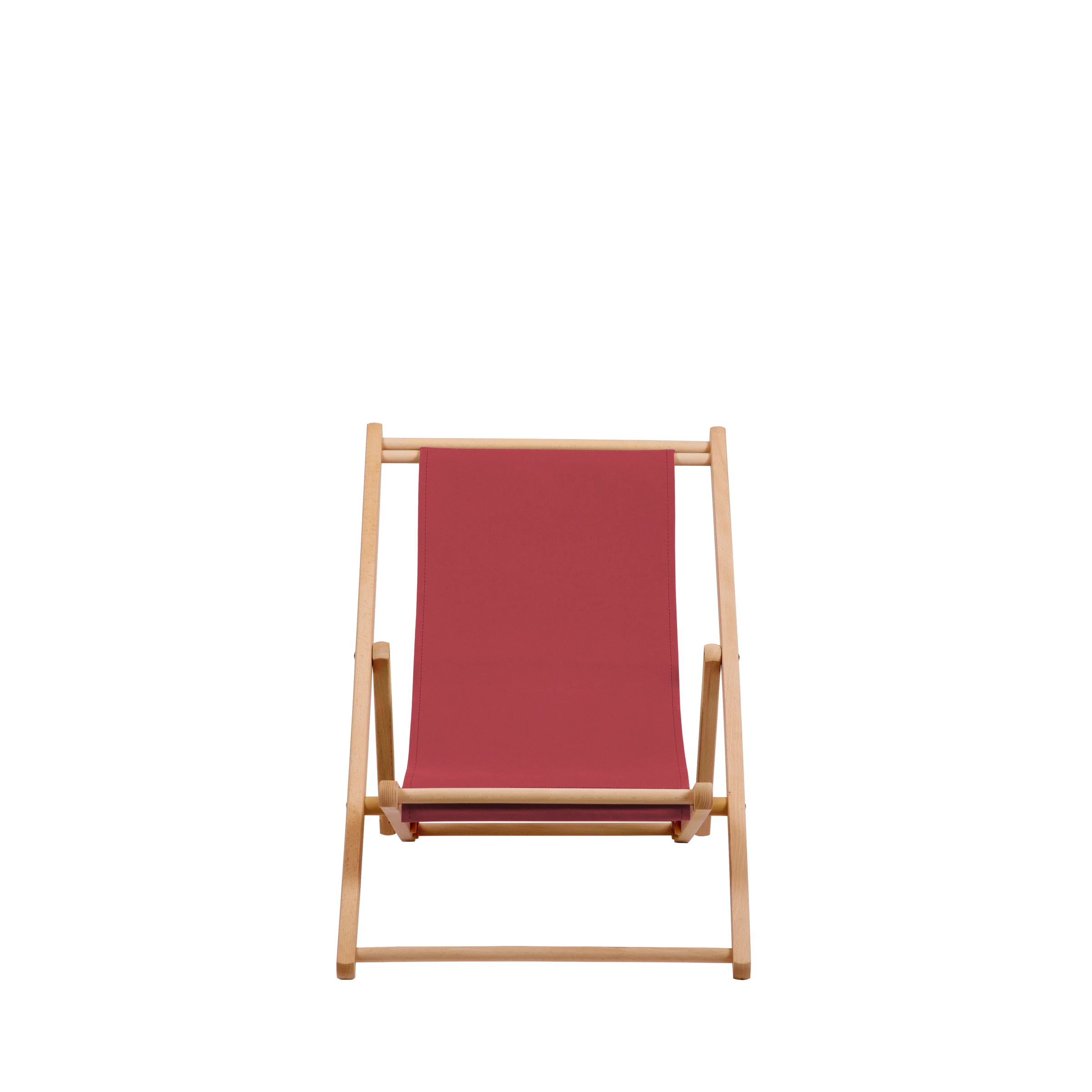 Liegestuhl Greta aus natur geöltem Buchenholz mit rotem Bezug, Frontalansicht
#Mini | Liegefläche (Farbe)_rot