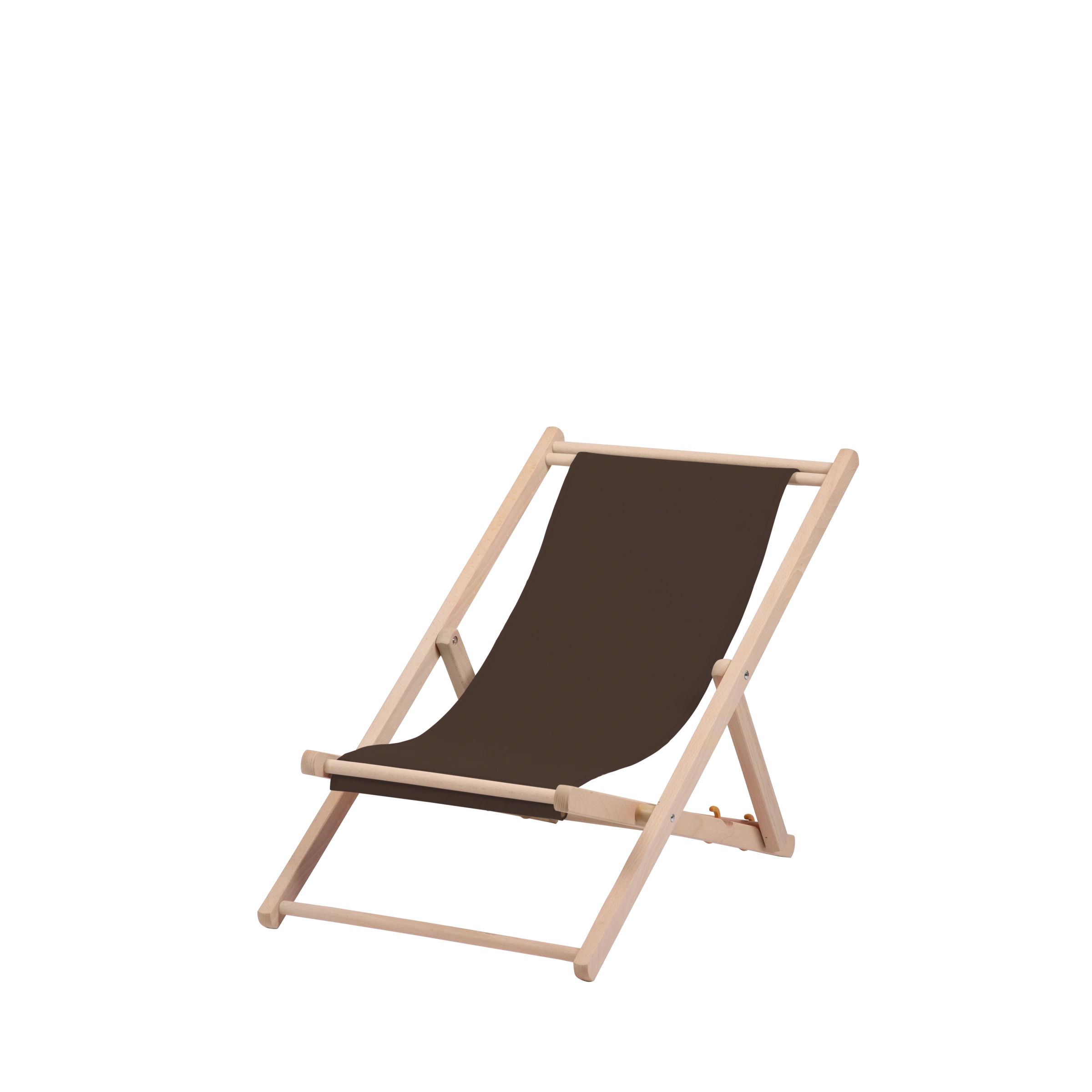 Liegestuhl Greta aus naturbelassenem Buchenholz mit Bezug in caffé, Seitenansicht
#Mini | Liegefläche (Farbe)_caffé