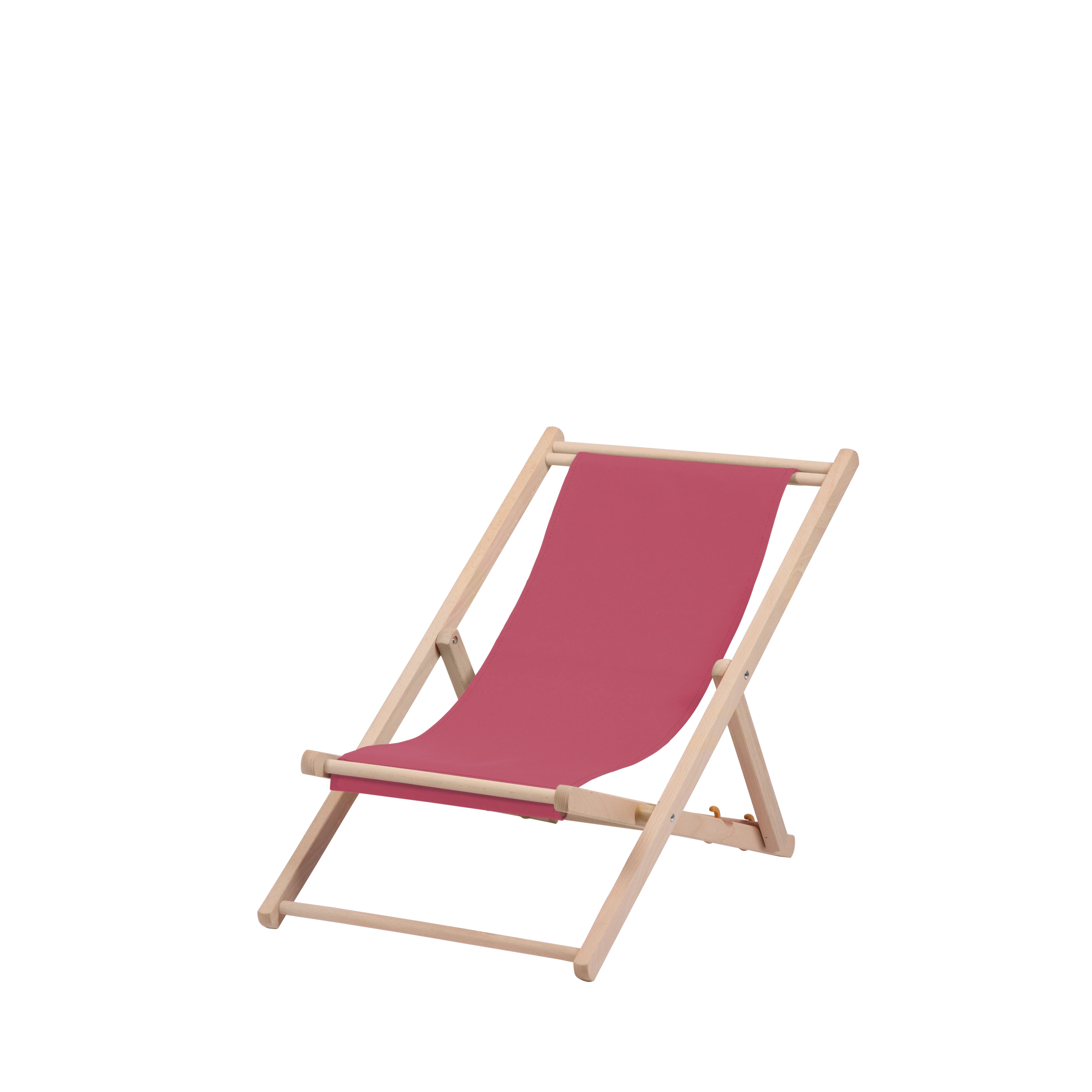 Liegestuhl Greta aus naturbelassenem Buchenholz mit Bezug in fuchsia, Seitenansicht
#Mini | Liegefläche (Farbe)_fuchsia