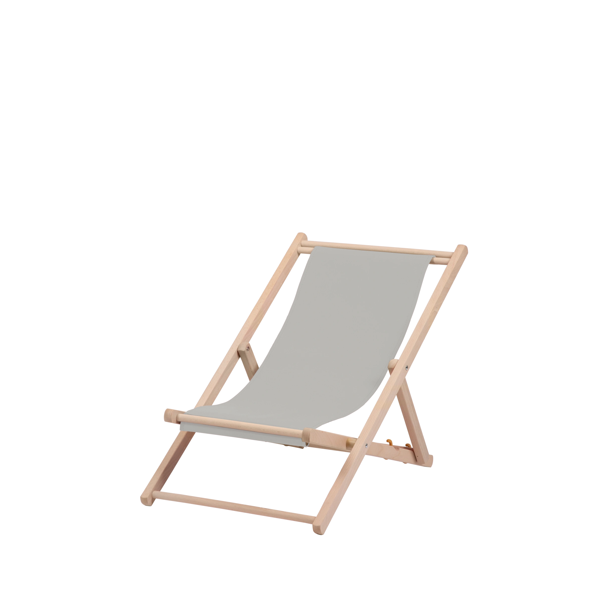 Liegestuhl Greta aus naturbelassenem Buchenholz mit hellgrauem Bezug, Seitenansicht
#Mini | Liegefläche (Farbe)_hellgrau