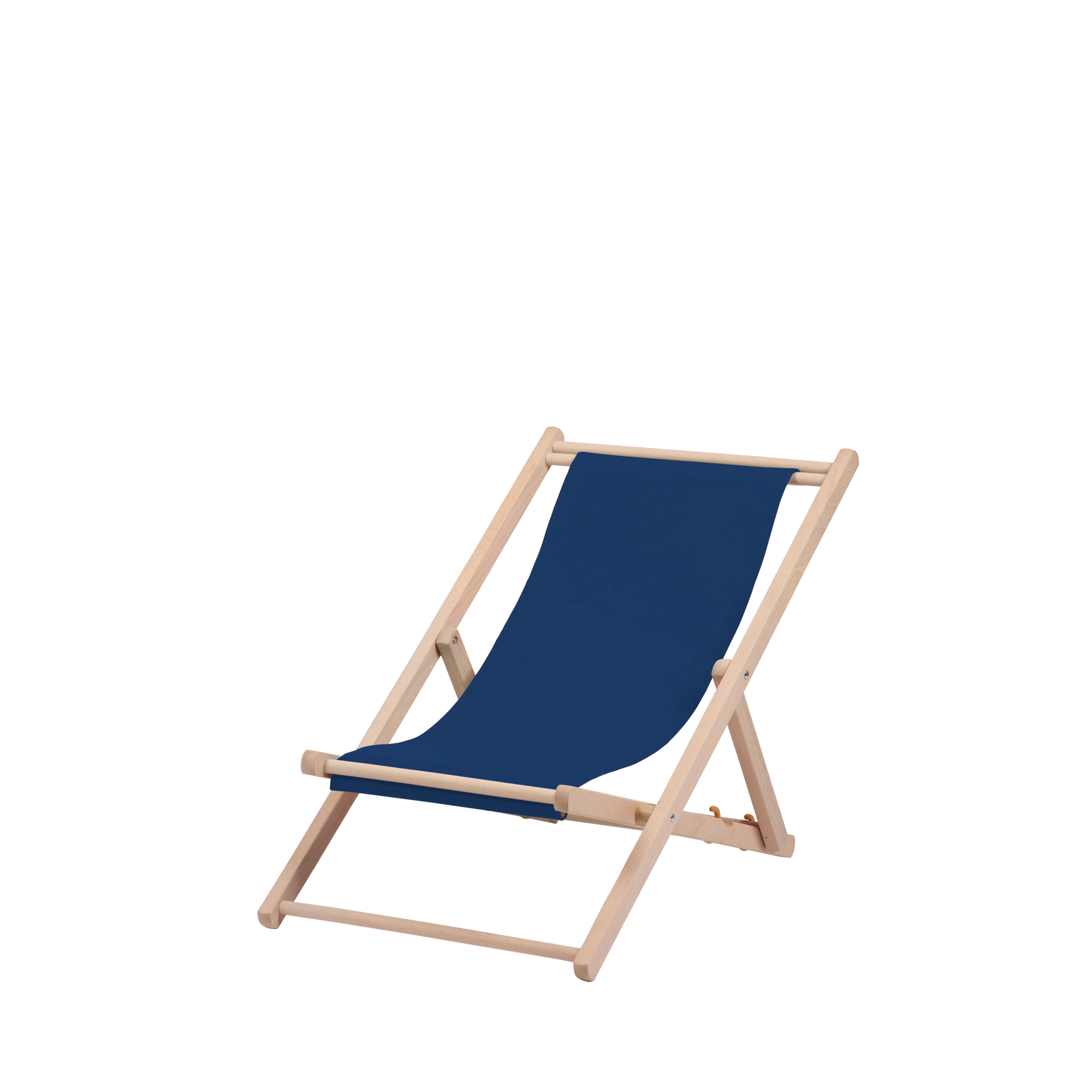 Liegestuhl Greta aus naturbelassenem Buchenholz mit Bezug in marine, Seitenansicht
#Mini | Liegefläche (Farbe)_marine