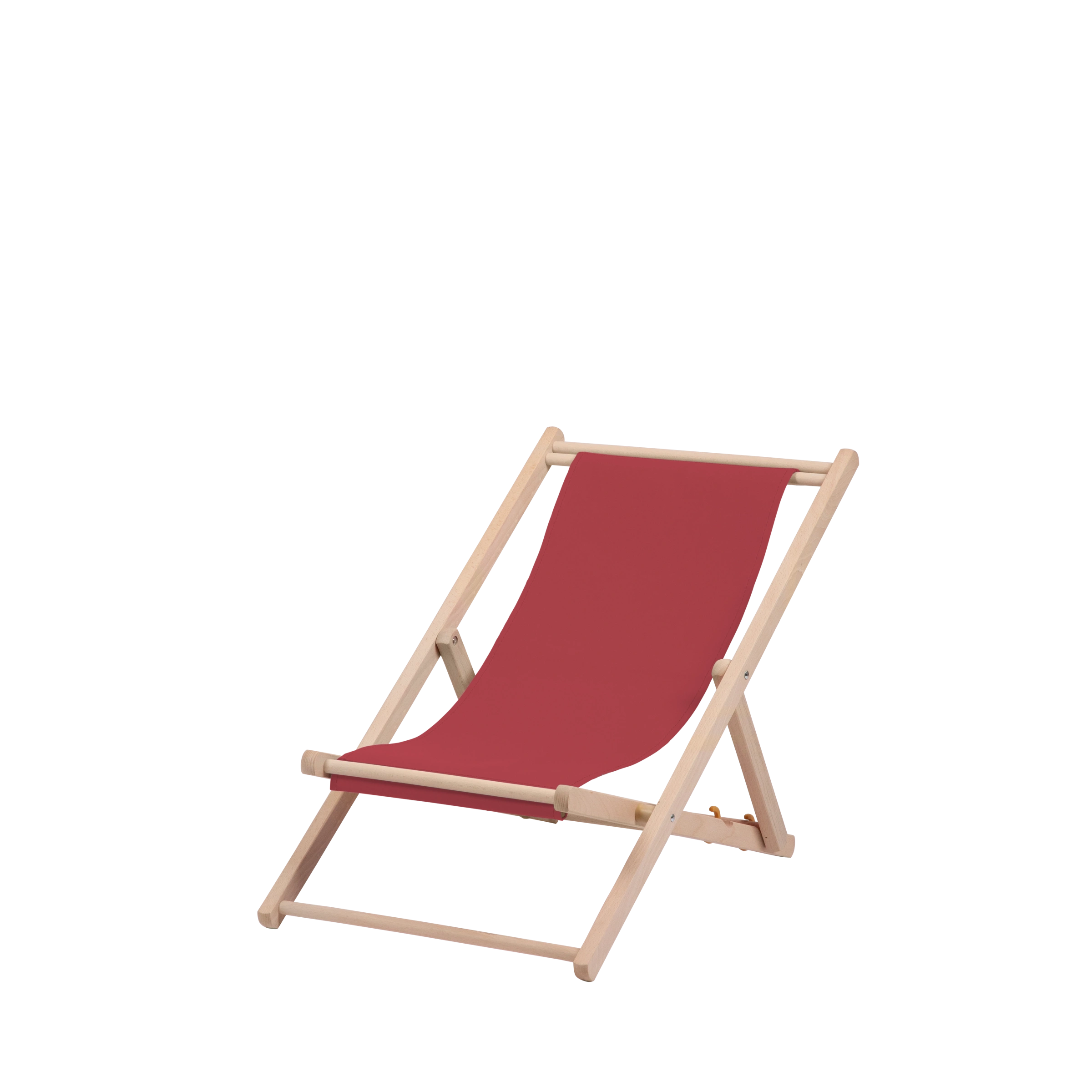 Liegestuhl Greta aus naturbelassenem Buchenholz mit rotem Bezug, Seitenansicht
#Mini | Liegefläche (Farbe)_rot