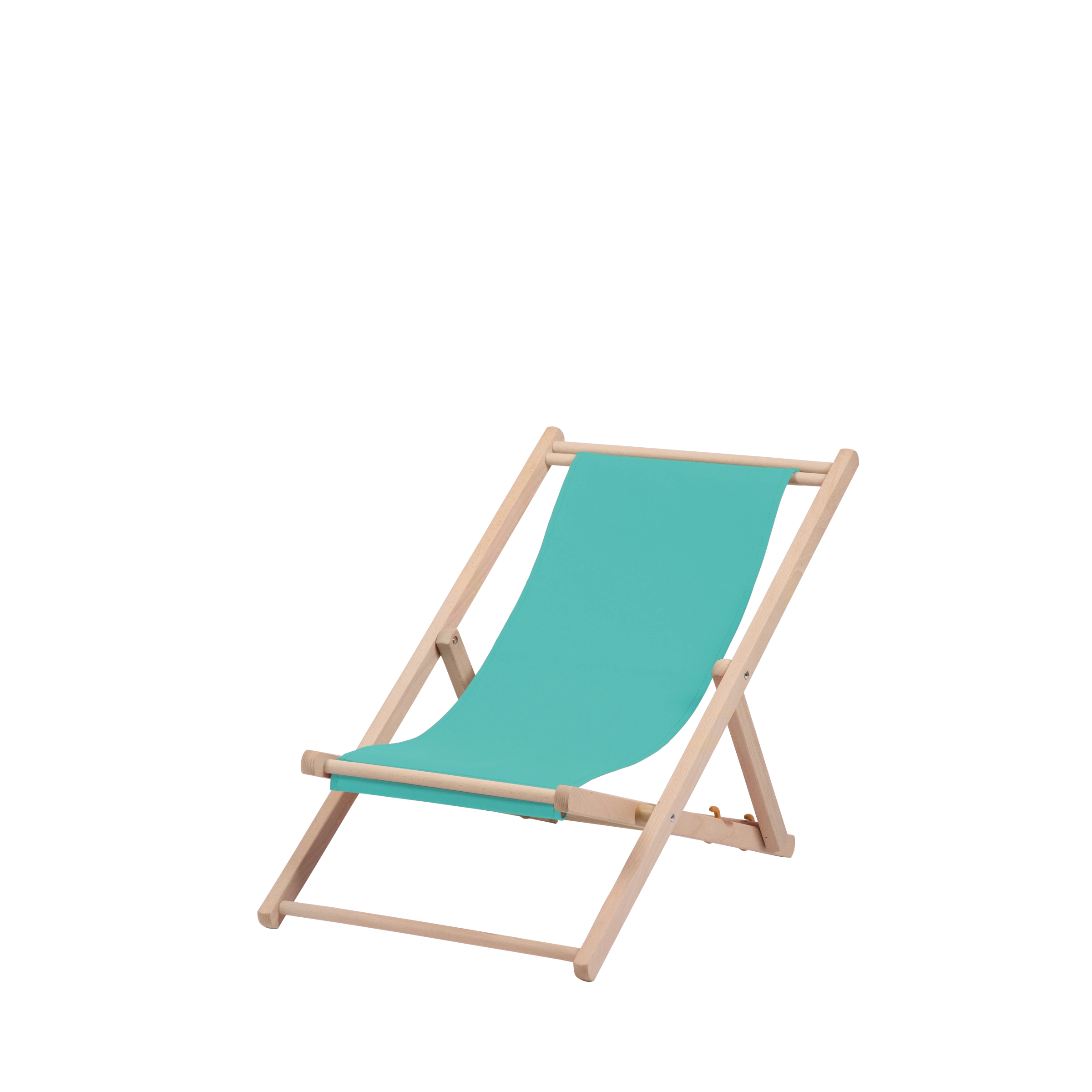 Liegestuhl Greta aus naturbelassenem Buchenholz mit türkisem Bezug, Seitenansicht
#Mini | Liegefläche (Farbe)_türkis