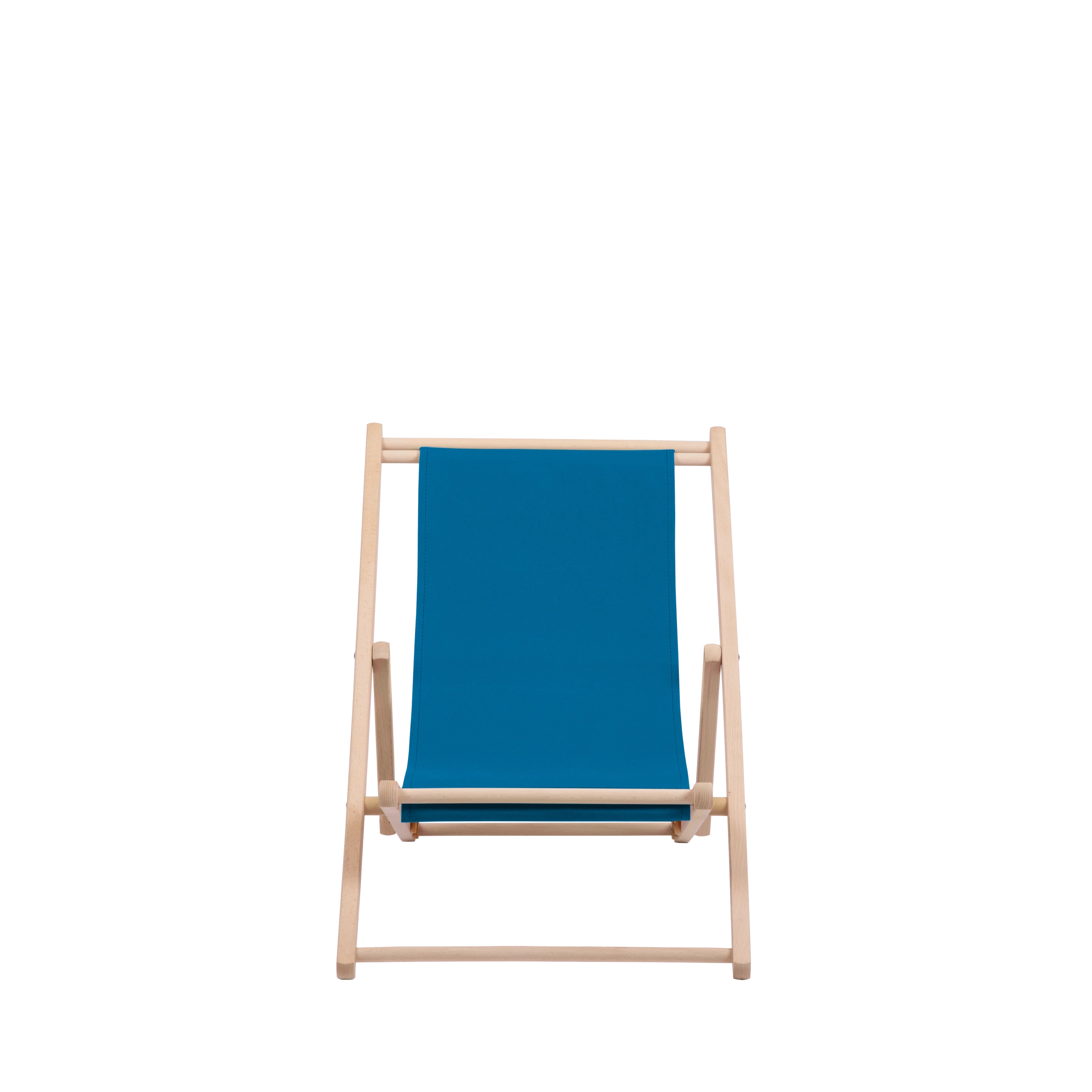 Liegestuhl Greta aus naturbelassenem Buchenholz mit blauem Bezug, Frontalansicht
#Mini | Liegefläche (Farbe)_blau