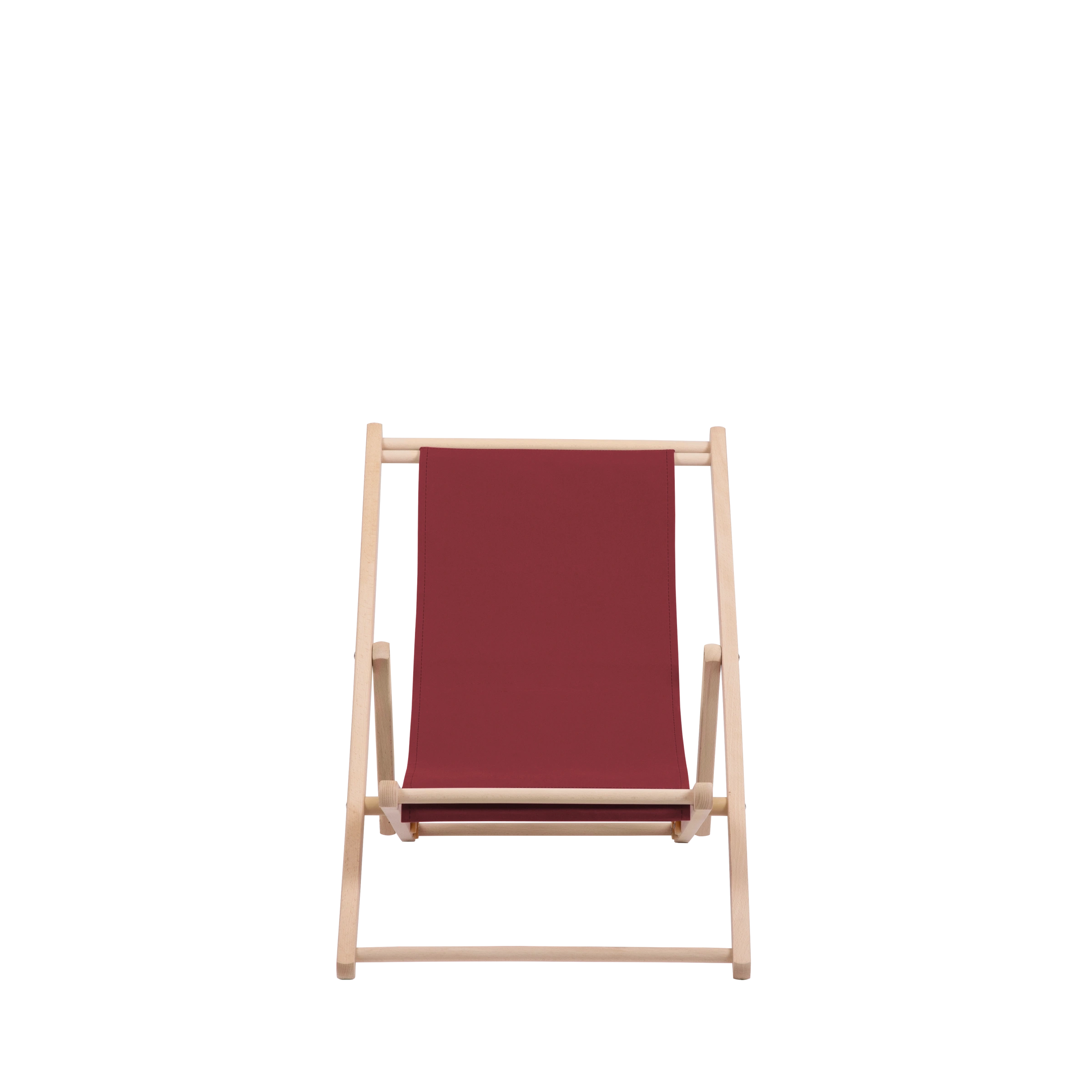 Liegestuhl Greta aus naturbelassenem Buchenholz mit Bezug in bordeaux, Frontalansicht
#Mini | Liegefläche (Farbe)_bordeaux