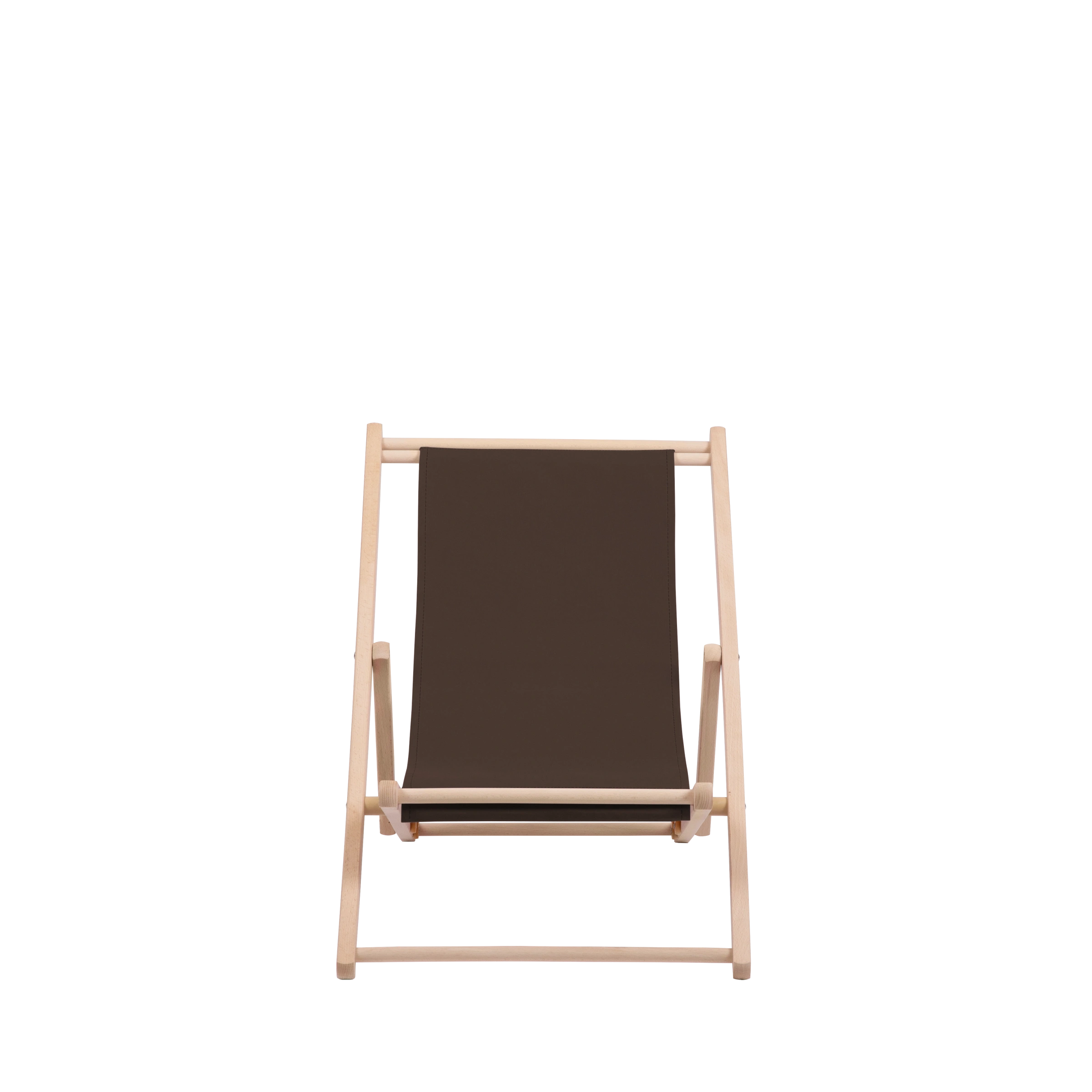 Liegestuhl Greta aus naturbelassenem Buchenholz mit Bezug in caffé, Frontalansicht
#Mini | Liegefläche (Farbe)_caffé