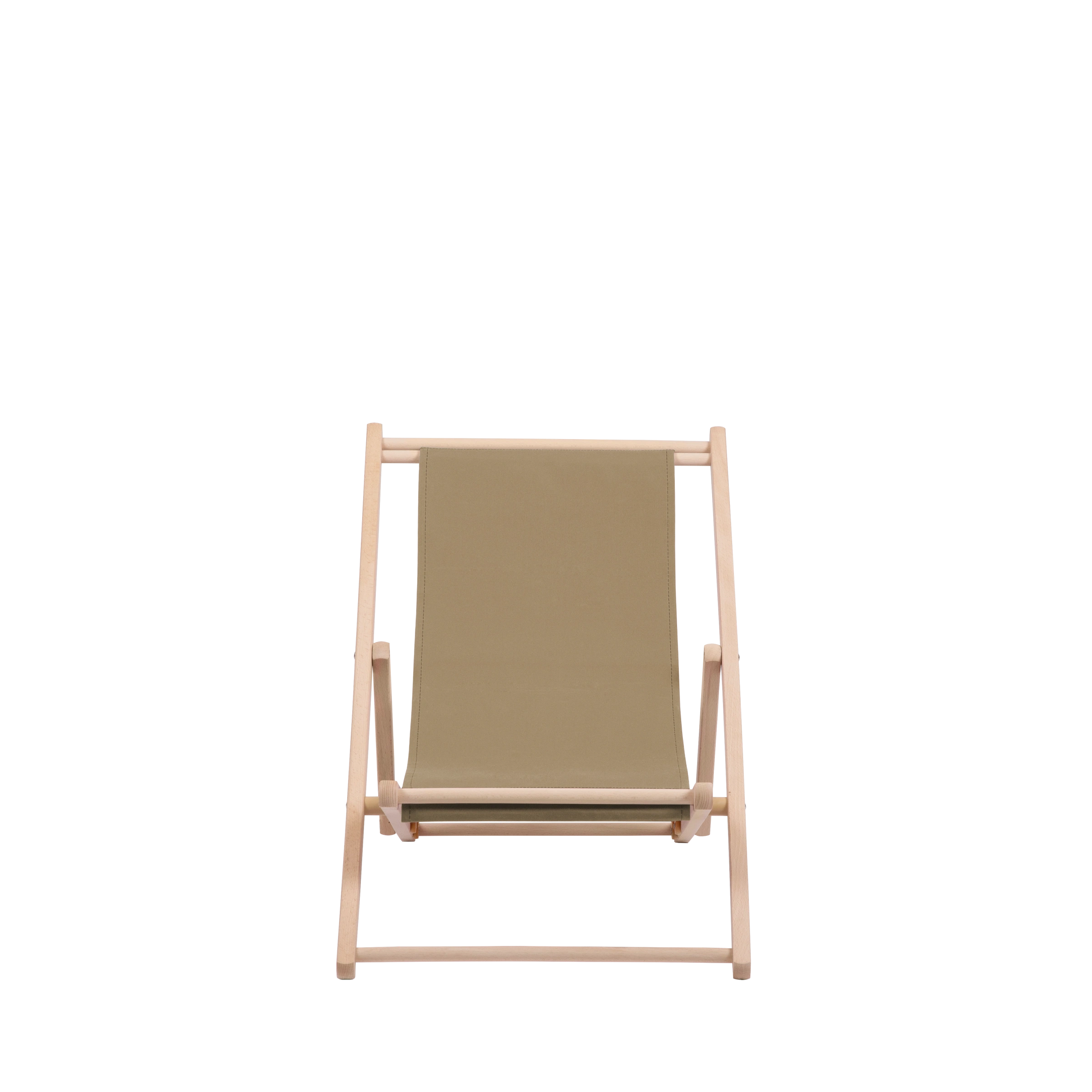 Liegestuhl Greta aus naturbelassenem Buchenholz mit Bezug in grau-beige, Frontalansicht
#Mini | Liegefläche (Farbe)_grau-beige