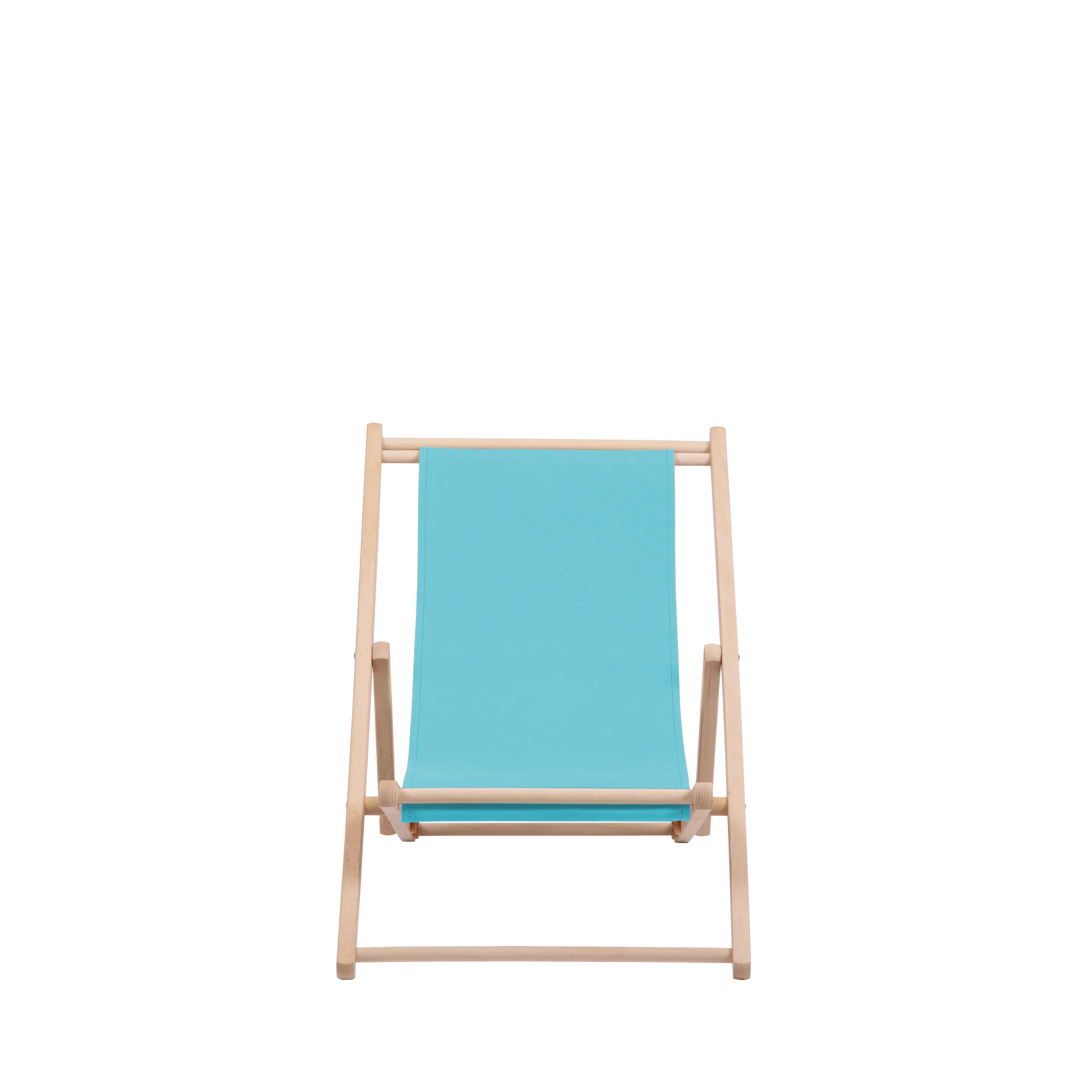 Liegestuhl Greta aus naturbelassenem Buchenholz mit hellblauem Bezug, Frontalansicht
#Mini | Liegefläche (Farbe)_hellblau