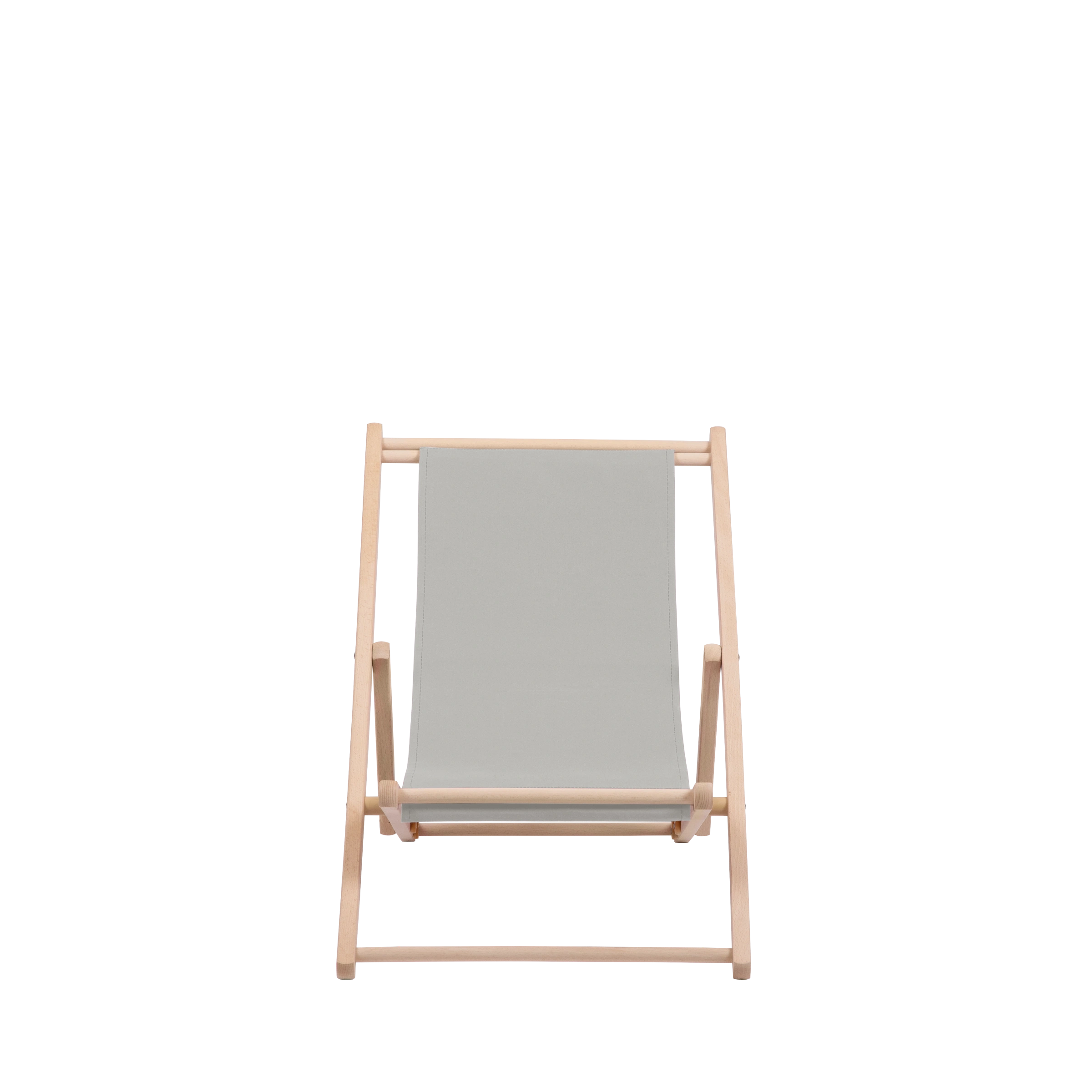 Liegestuhl Greta aus naturbelassenem Buchenholz mit hellgrauem Bezug, Frontalansicht
#Mini | Liegefläche (Farbe)_hellgrau