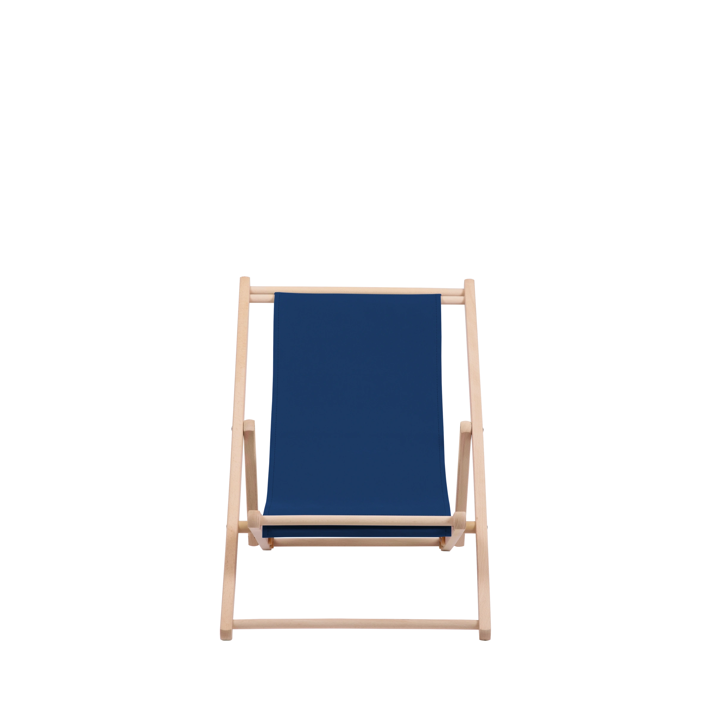 Liegestuhl Greta aus naturbelassenem Buchenholz mit Bezug in marine, Frontalansicht
#Mini | Liegefläche (Farbe)_marine