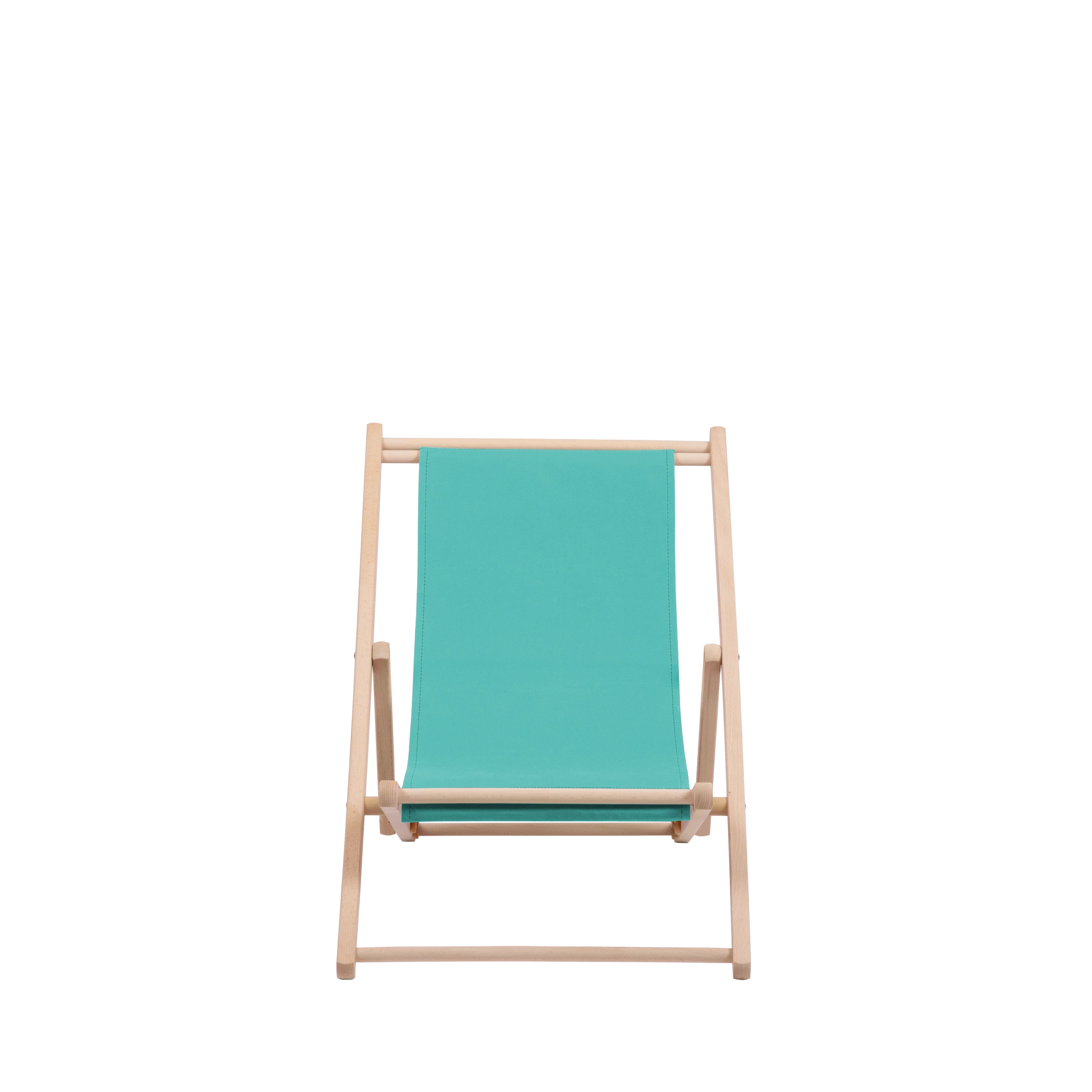 Liegestuhl Greta aus naturbelassenem Buchenholz mit türkisem Bezug, Frontalansicht
#Mini | Liegefläche (Farbe)_türkis