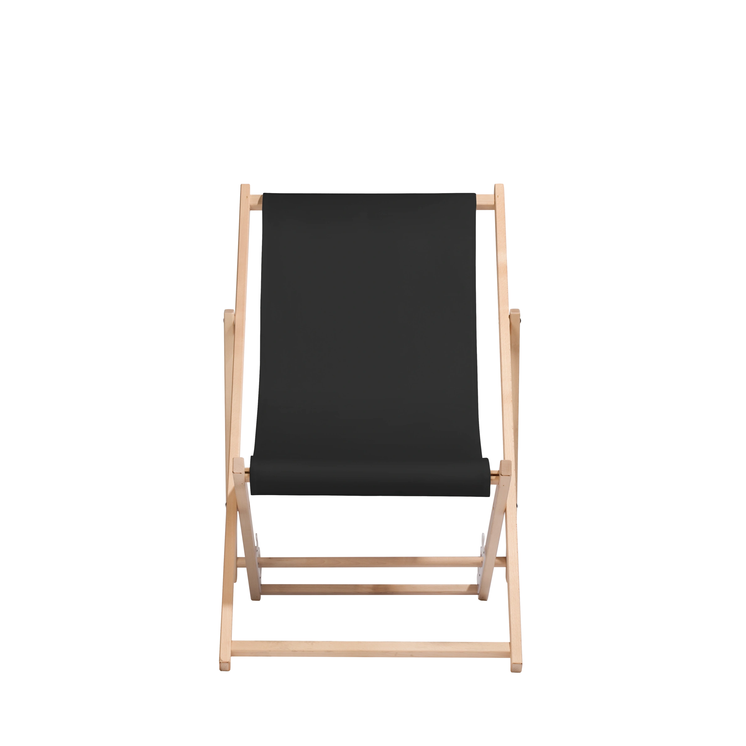Liegestuhl Oliver aus naturbelassenem Buchenholz mit schwarzem Bezug, Frontalansicht
#Oli | Liegefläche (Farbe)_Schwarz Oliver
