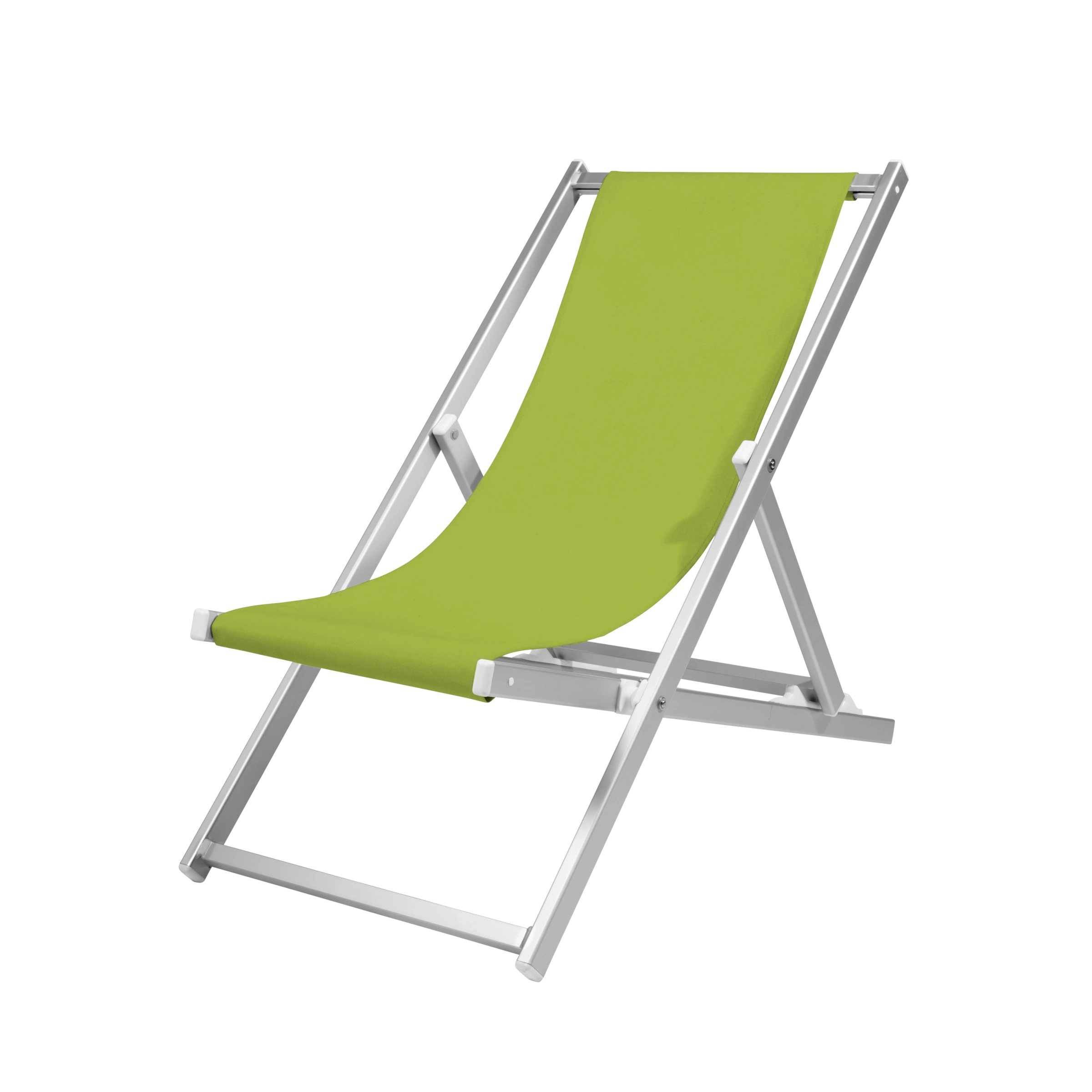 Liegestuhl Quentin aus silbernem Aluminium mit Bezug in hellgrün, Seitenansicht
#Alu | Liegefläche (Farbe)_hellgrün