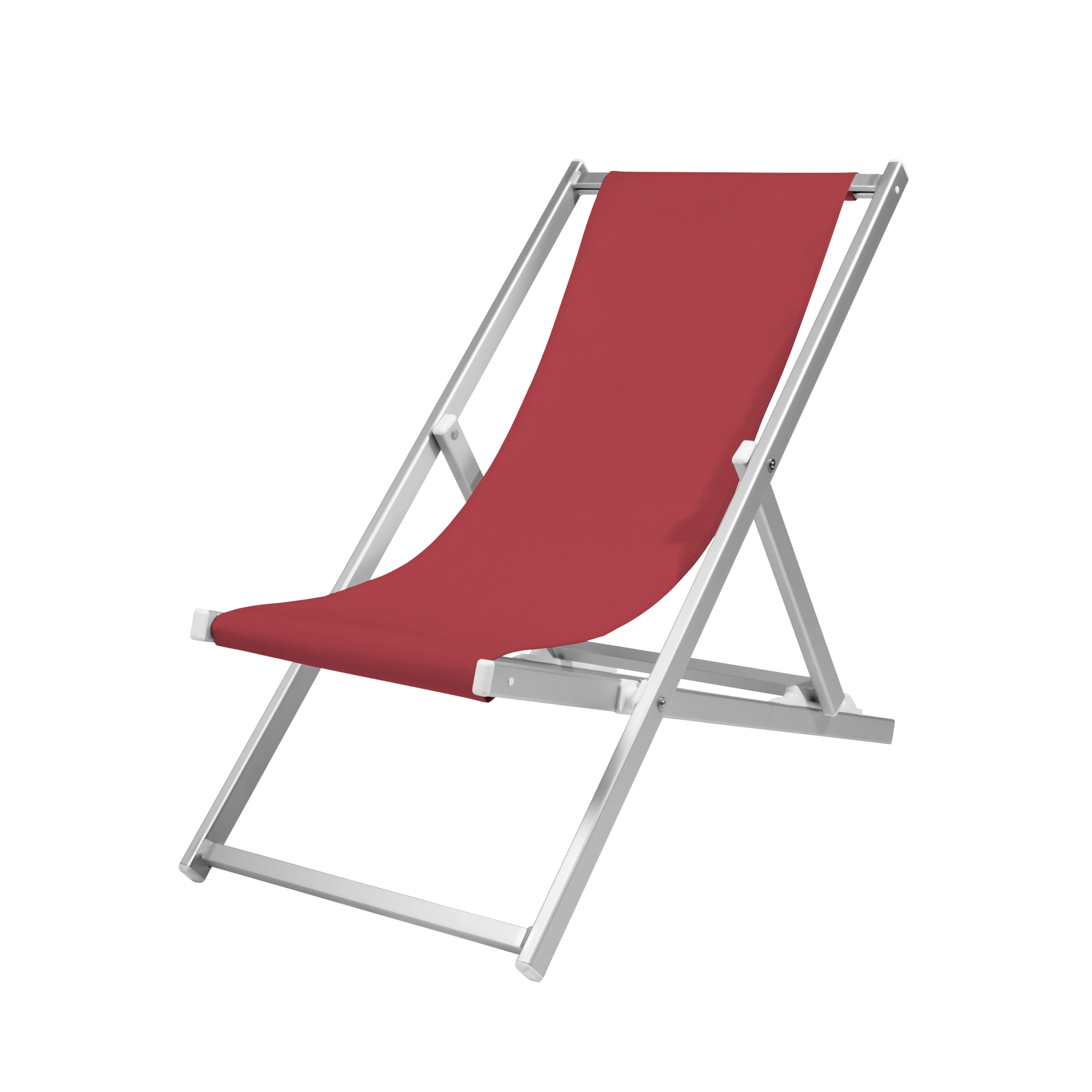 Liegestuhl Quentin aus silbernem Aluminium mit Bezug in rot, Seitenansicht
#Alu | Liegefläche (Farbe)_rot