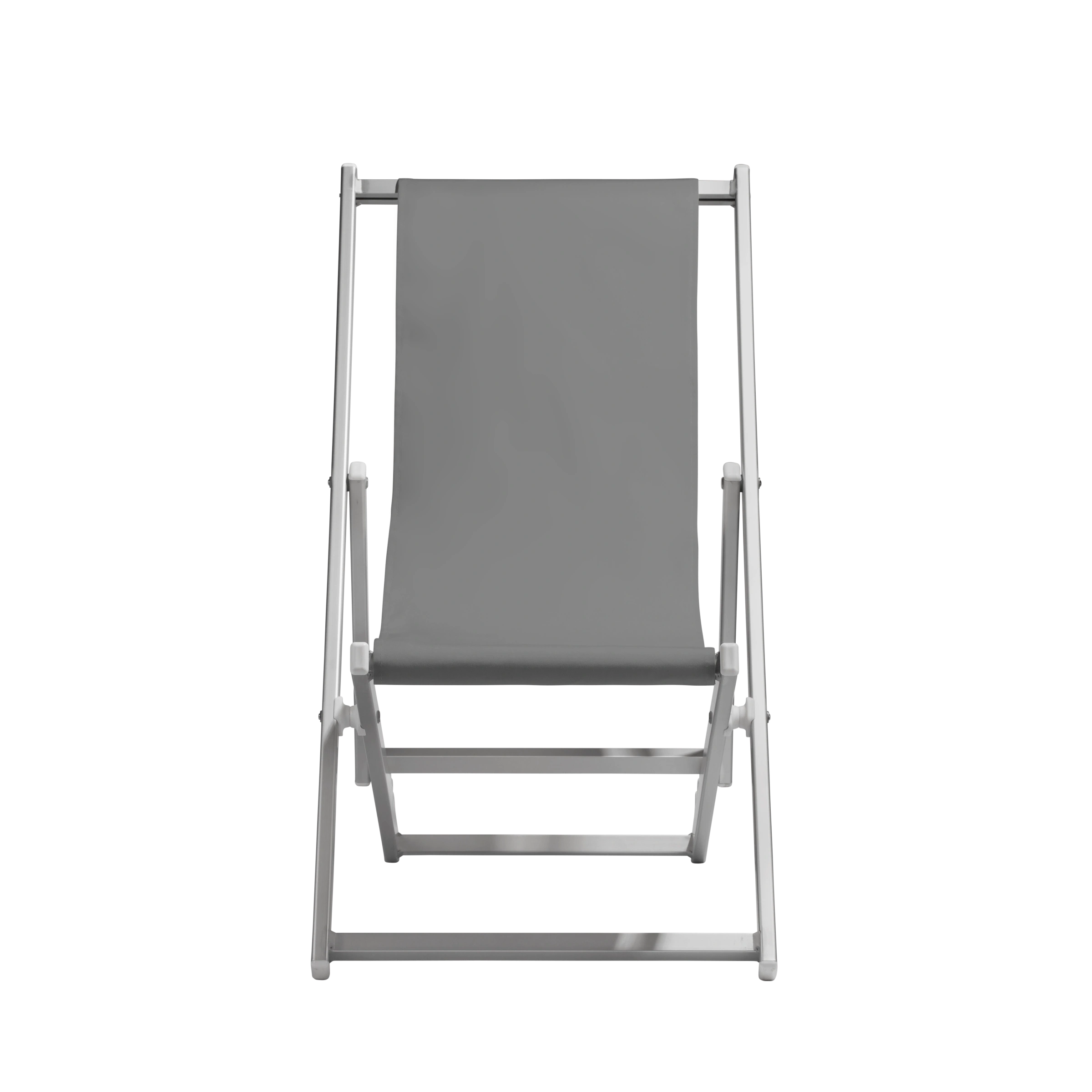 Liegestuhl Quentin aus silbernem Aluminium mit Bezug in anthrazit, Frontalansicht
#Alu | Liegefläche (Farbe)_anthrazit