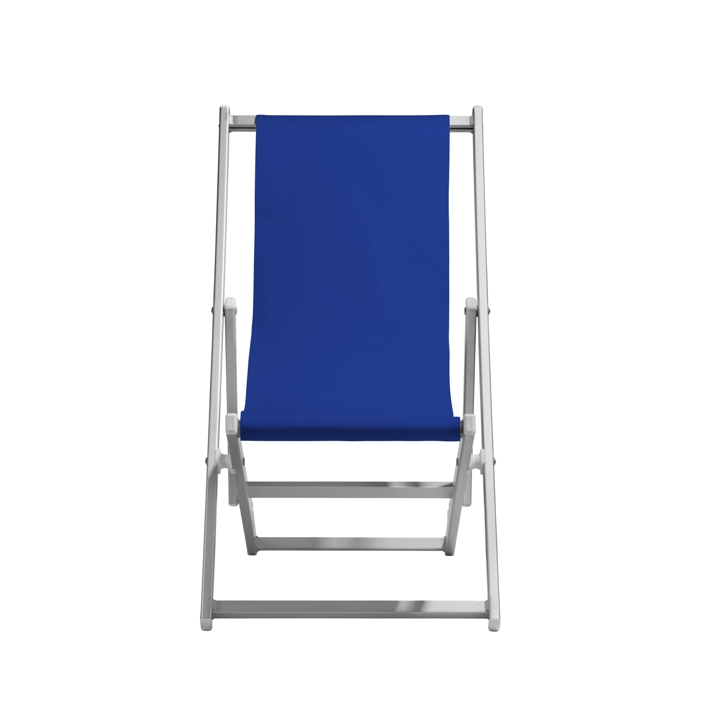 Liegestuhl Quentin aus silbernem Aluminium mit Bezug in dunkelblau, Frontalansicht
#Alu | Liegefläche (Farbe)_dunkelblau