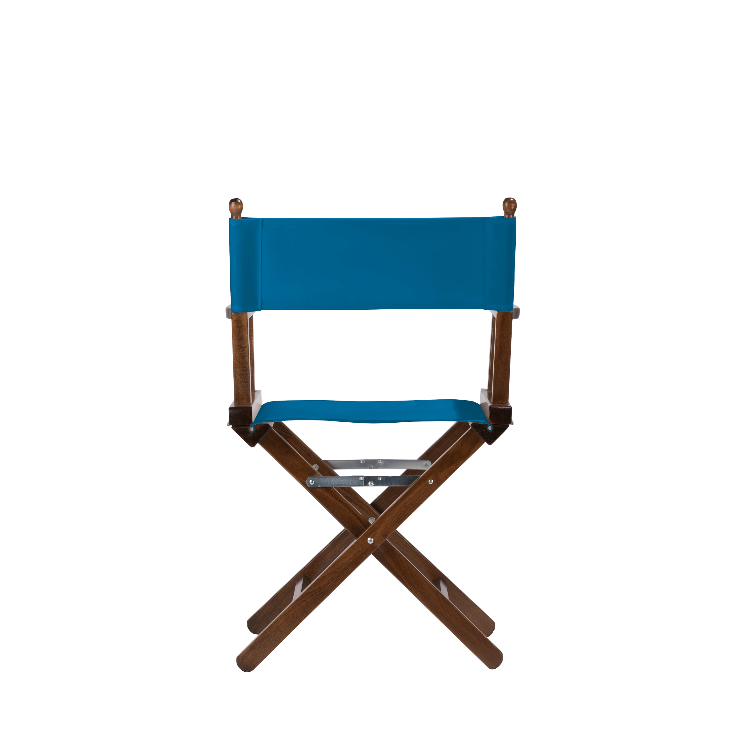 Regiestuhl Alfred aus braunem Buchenholz mit blauem Bezug, Rückansicht
#Classic | Set (Farbe)_blau