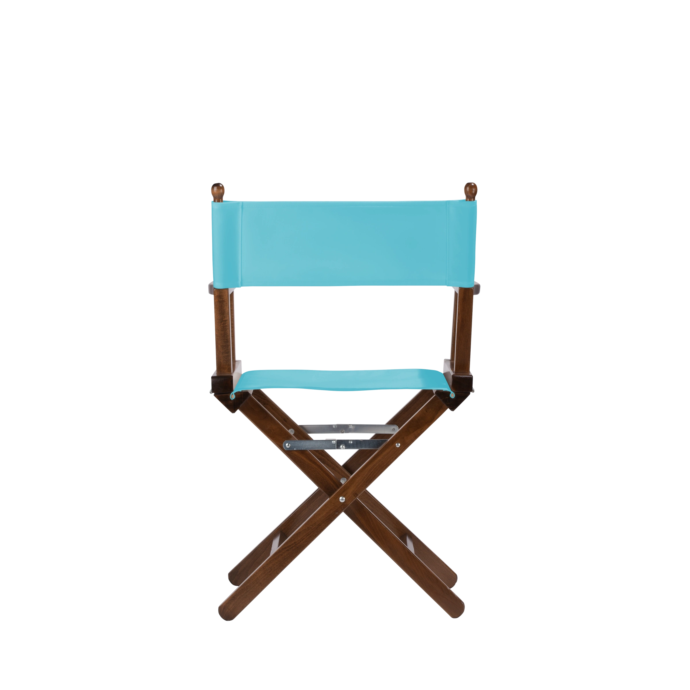 Regiestuhl Alfred aus braunem Buchenholz mit hellblauem Bezug, Rückansicht
#Classic | Set (Farbe)_hellblau