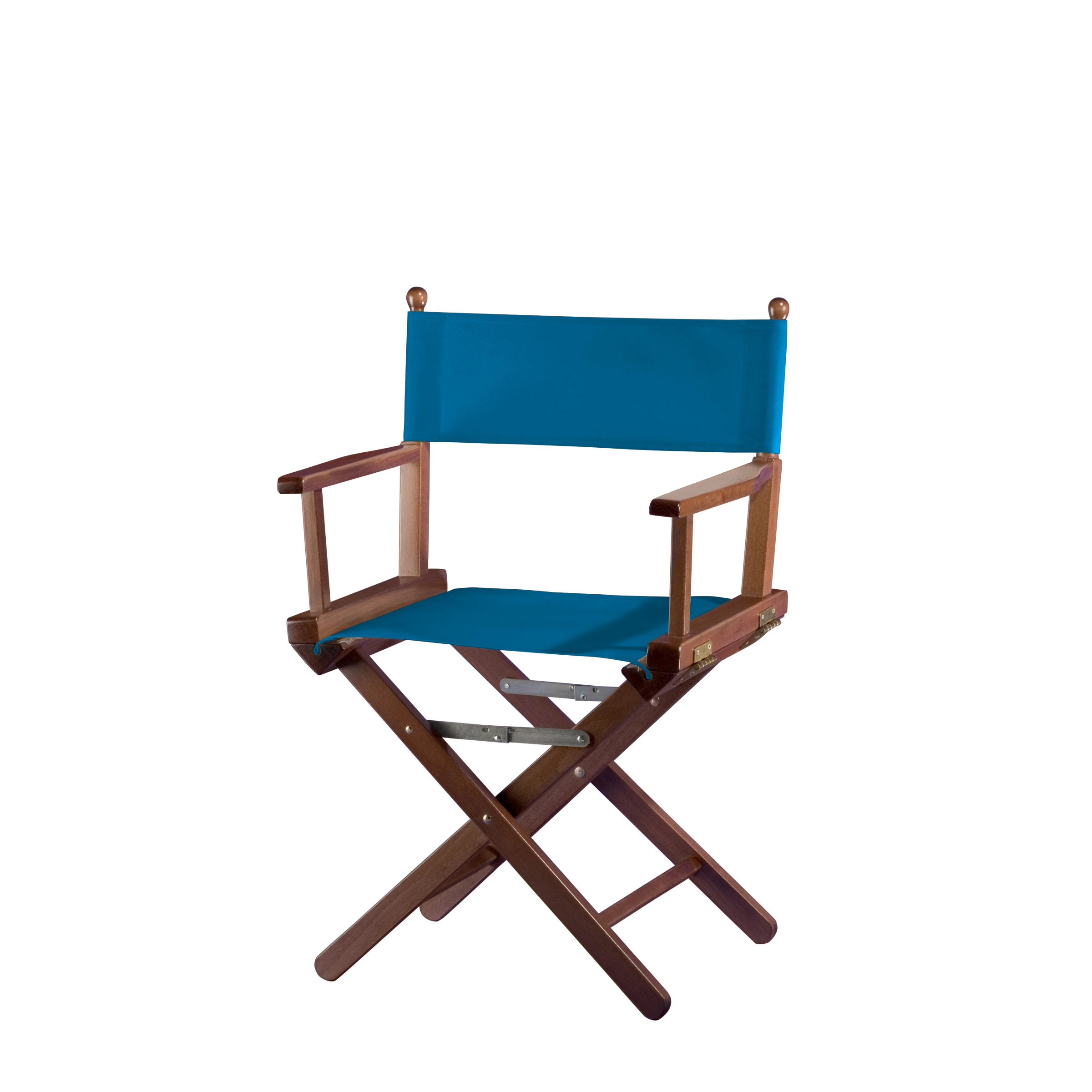 Regiestuhl Alfred aus braunem Buchenholz mit blauem Bezug, Seitenansicht
#Classic | Set (Farbe)_blau