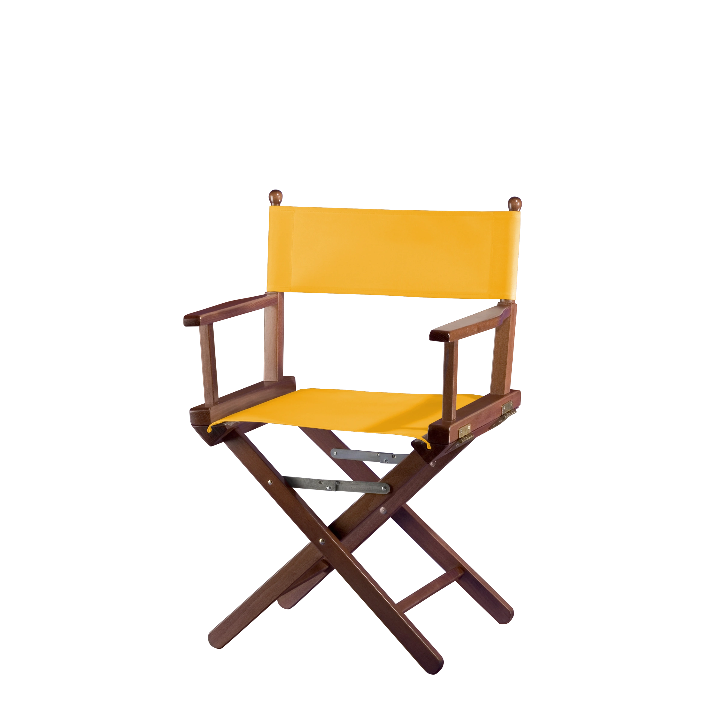 Regiestuhl Alfred aus braunem Buchenholz mit gelbem Bezug, Seitenansicht
#Classic | Set (Farbe)_gelb