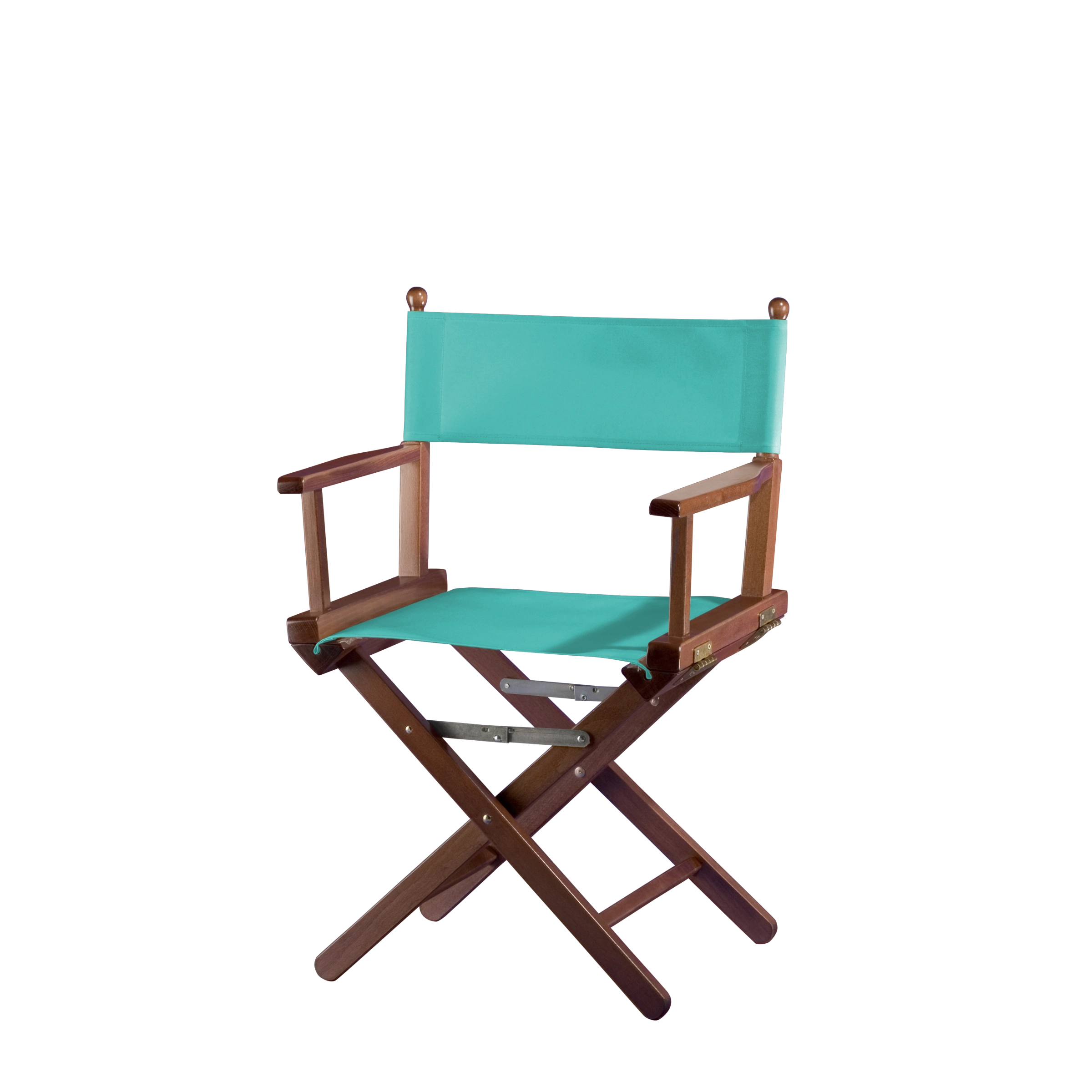 Regiestuhl Alfred aus braunem Buchenholz mit türkisem Bezug, Seitenansicht
#Classic | Set (Farbe)_türkis