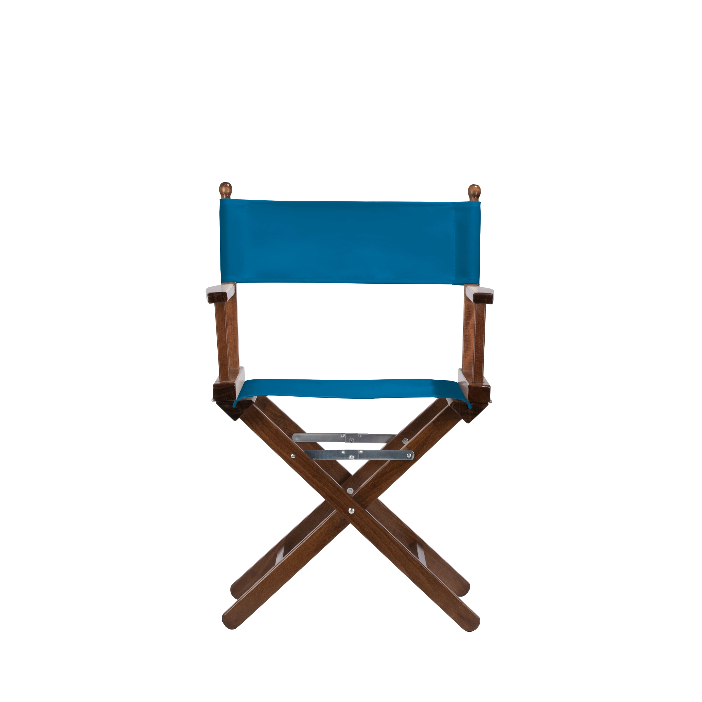 Regiestuhl Alfred aus braunem Buchenholz mit blauem Bezug, Frontalansicht
#Classic | Set (Farbe)_blau