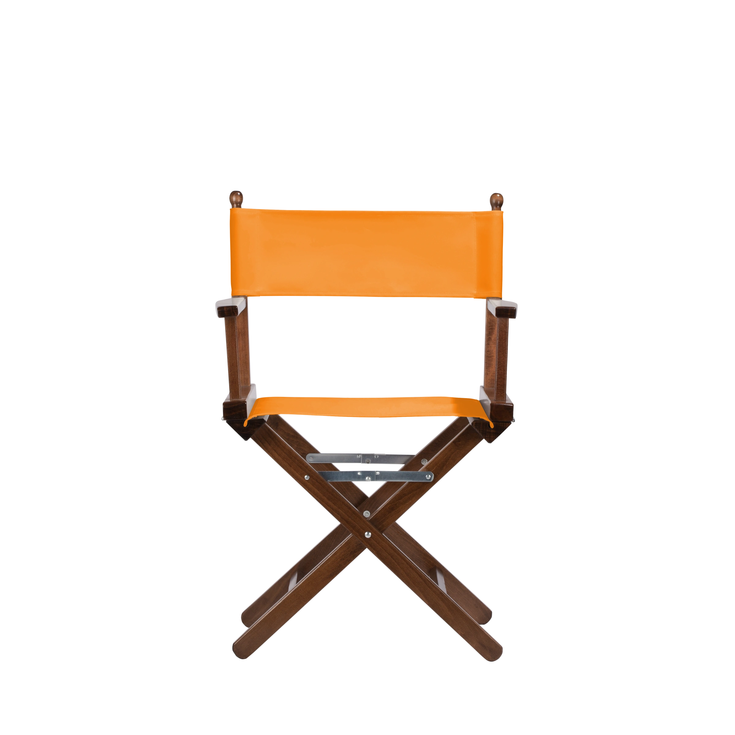 Regiestuhl Alfred aus braunem Buchenholz mit Bezug in mandarine, Frontalansicht
#Classic | Set (Farbe)_mandarine