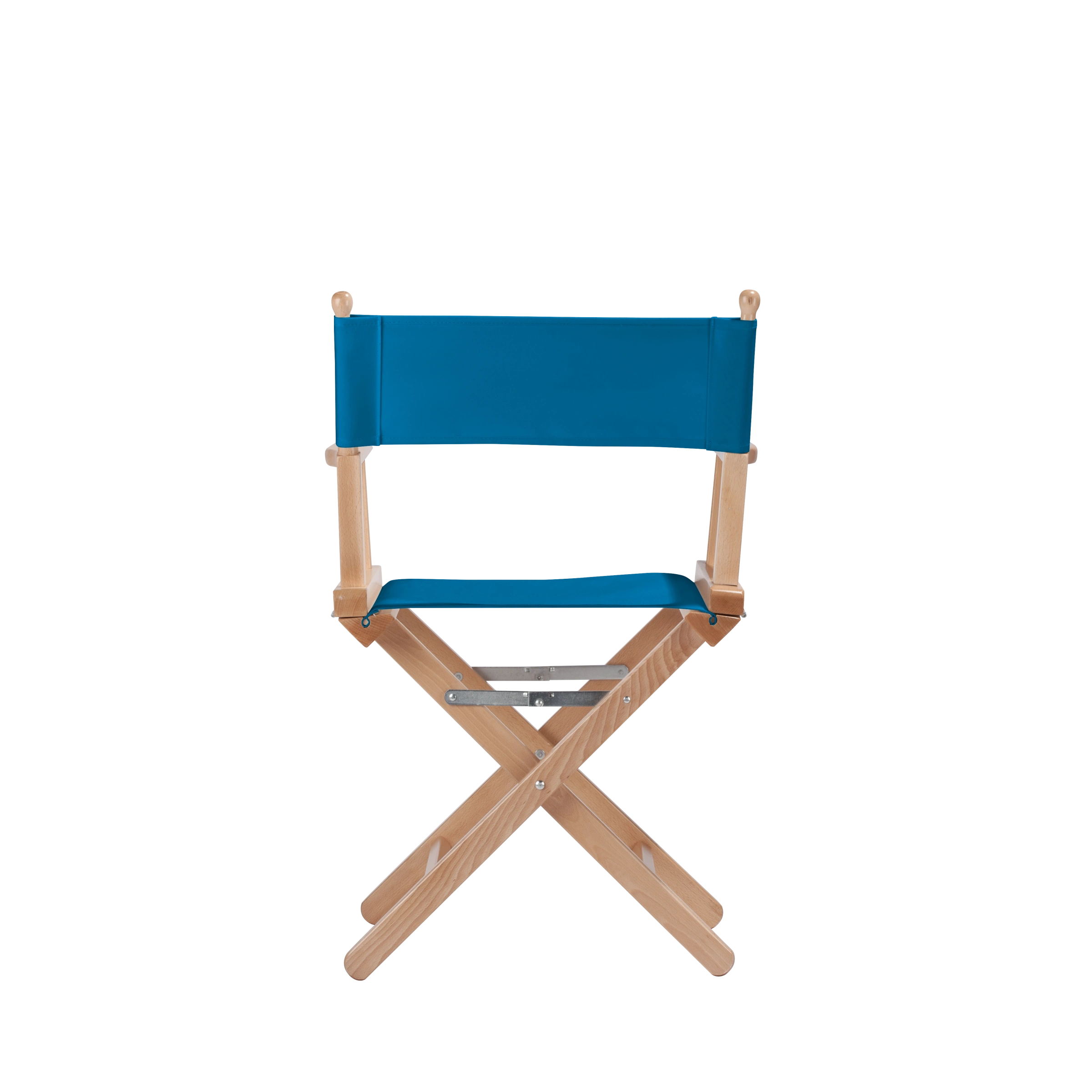 Regiestuhl Alfred aus naturfarbenem Buchenholz mit blauem Bezug, Rückansicht
#Classic | Set (Farbe)_blau
