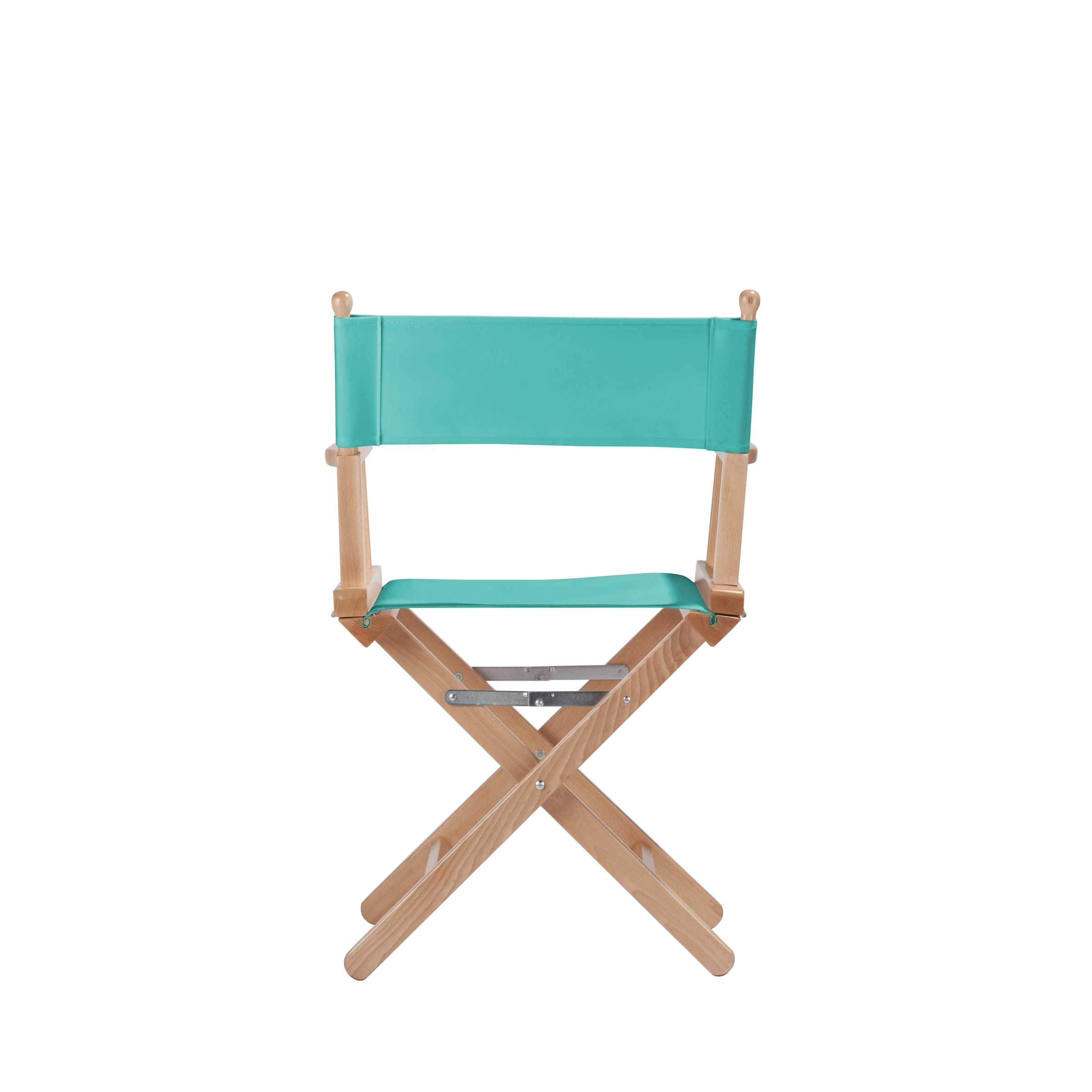 Regiestuhl Alfred aus naturfarbenem Buchenholz mit türkisem Bezug, Rückansicht
#Classic | Set (Farbe)_türkis
