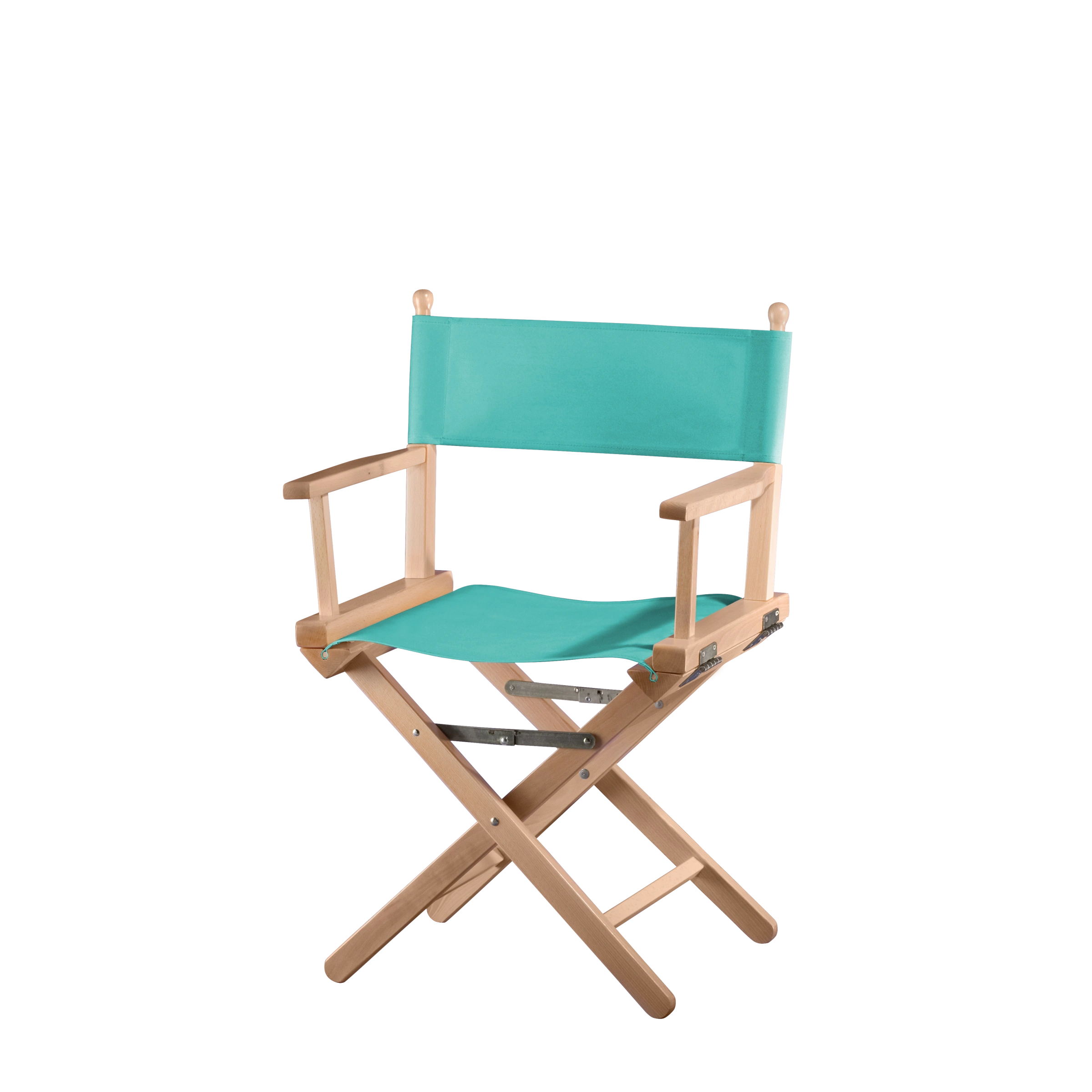 Regiestuhl Alfred aus naturfarbenem Buchenholz mit türkisem Bezug, Seitenansicht
#Classic | Set (Farbe)_türkis