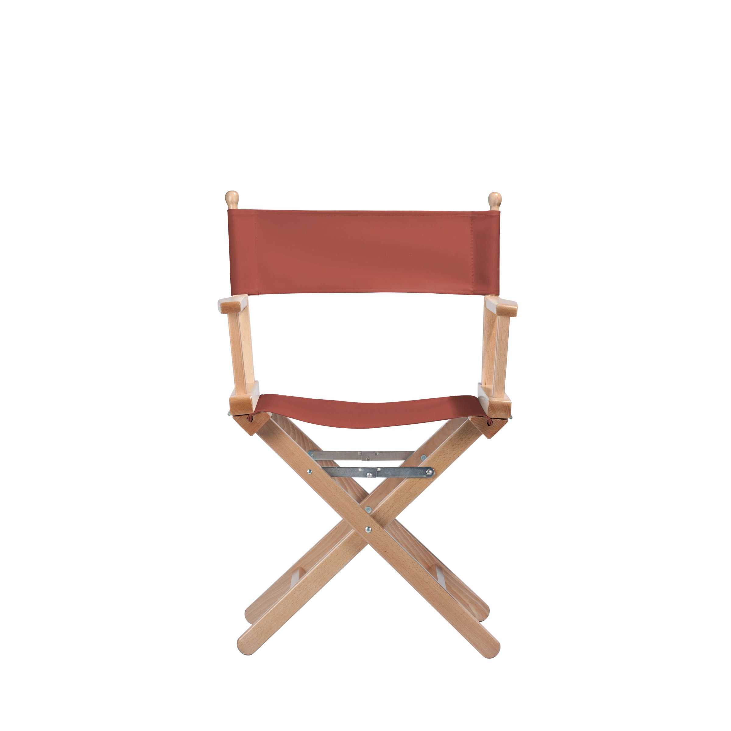 Regiestuhl Alfred aus naturfarbenem Buchenholz mit Bezug in terracotta, Frontalansicht
#Classic | Set (Farbe)_terracotta