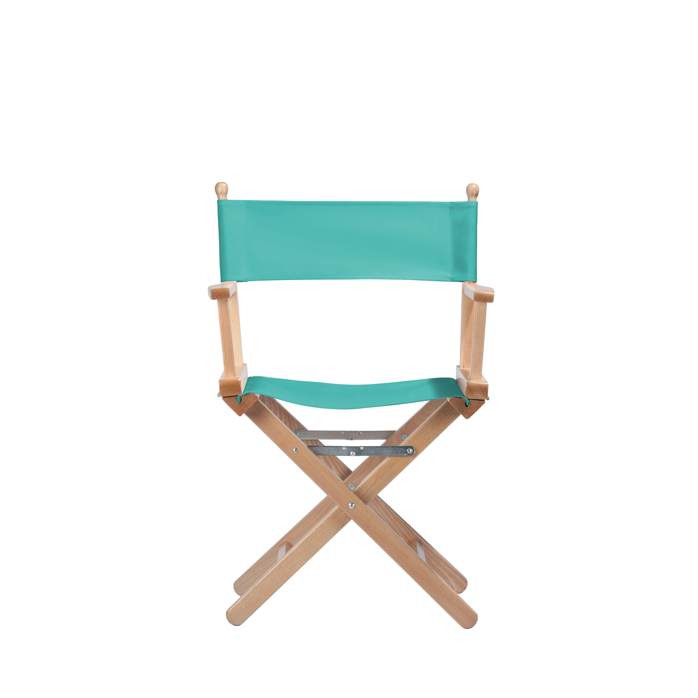 Regiestuhl Alfred aus naturfarbenem Buchenholz mit türkisem Bezug, Frontalansicht
#Classic | Set (Farbe)_türkis