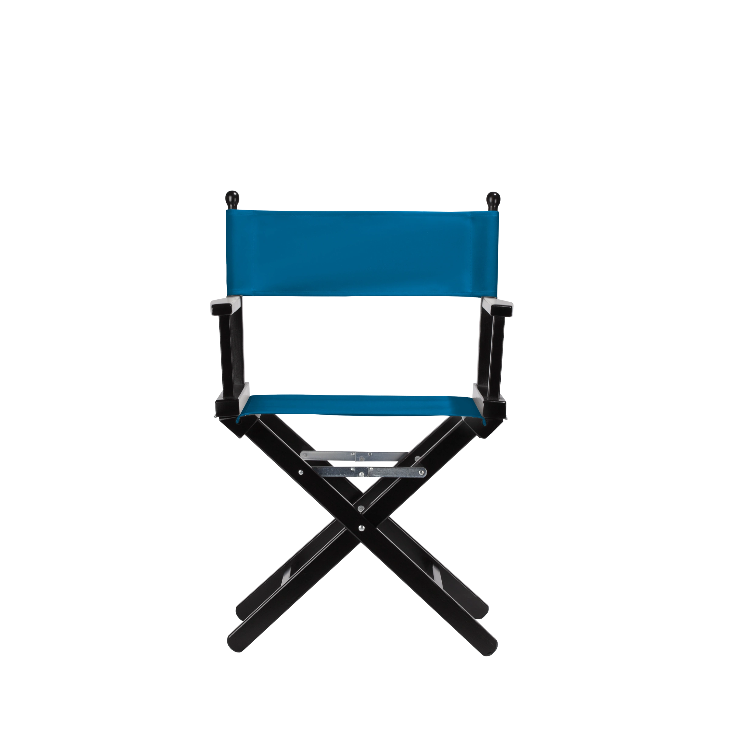 Regiestuhl Alfred aus schwarzem Buchenholz mit blauem Bezug, Frontalansicht
#Classic | Set (Farbe)_blau