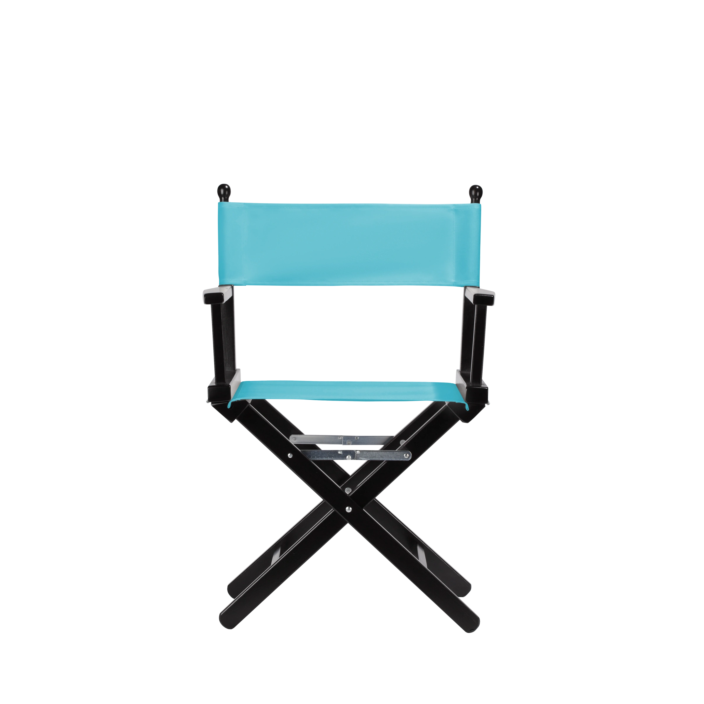 Regiestuhl Alfred aus schwarzem Buchenholz mit hellblauem Bezug, Frontalansicht
#Classic | Set (Farbe)_hellblau
