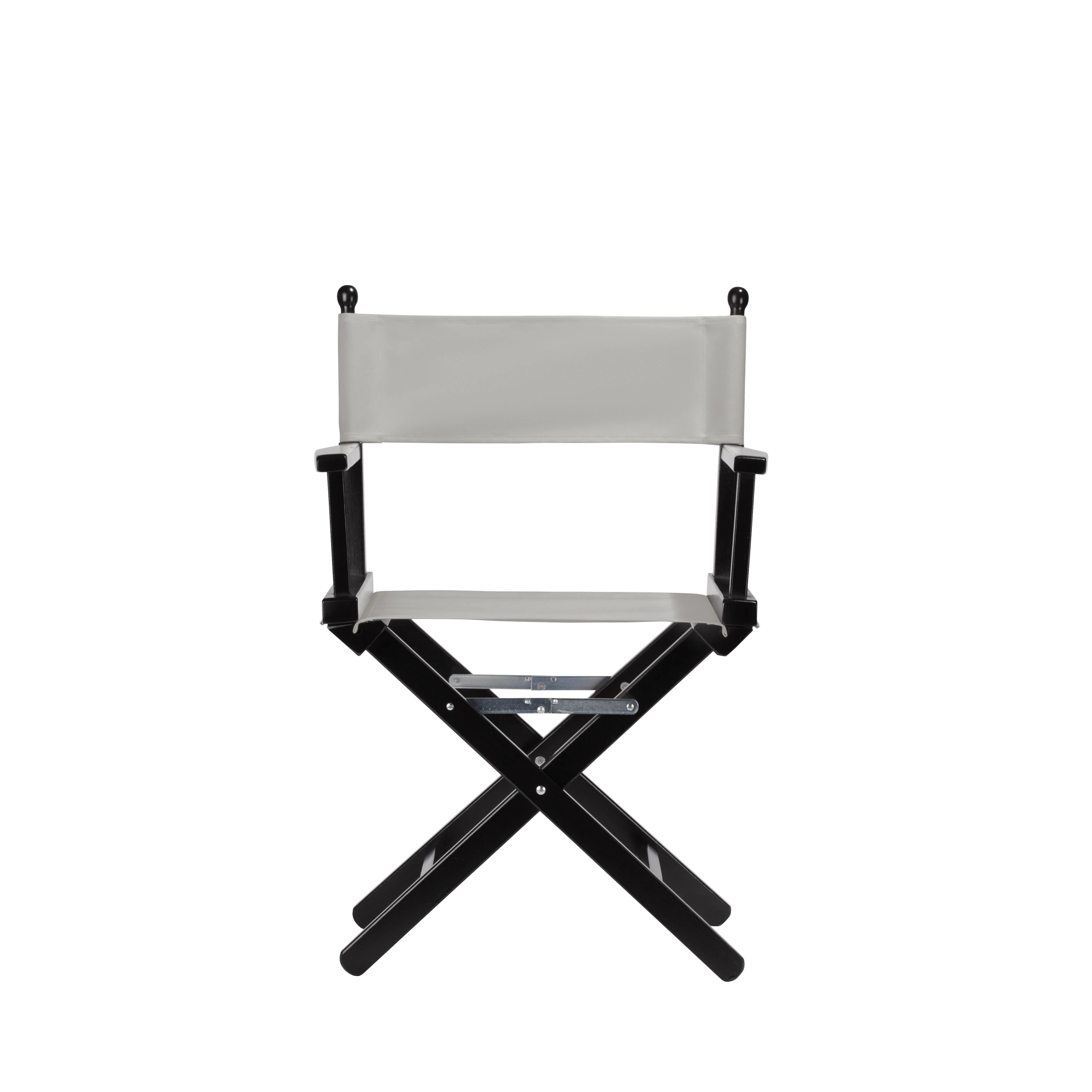 Regiestuhl Alfred aus schwarzem Buchenholz mit hellgrauem Bezug, Frontalansicht
#Classic | Set (Farbe)_hellgrau