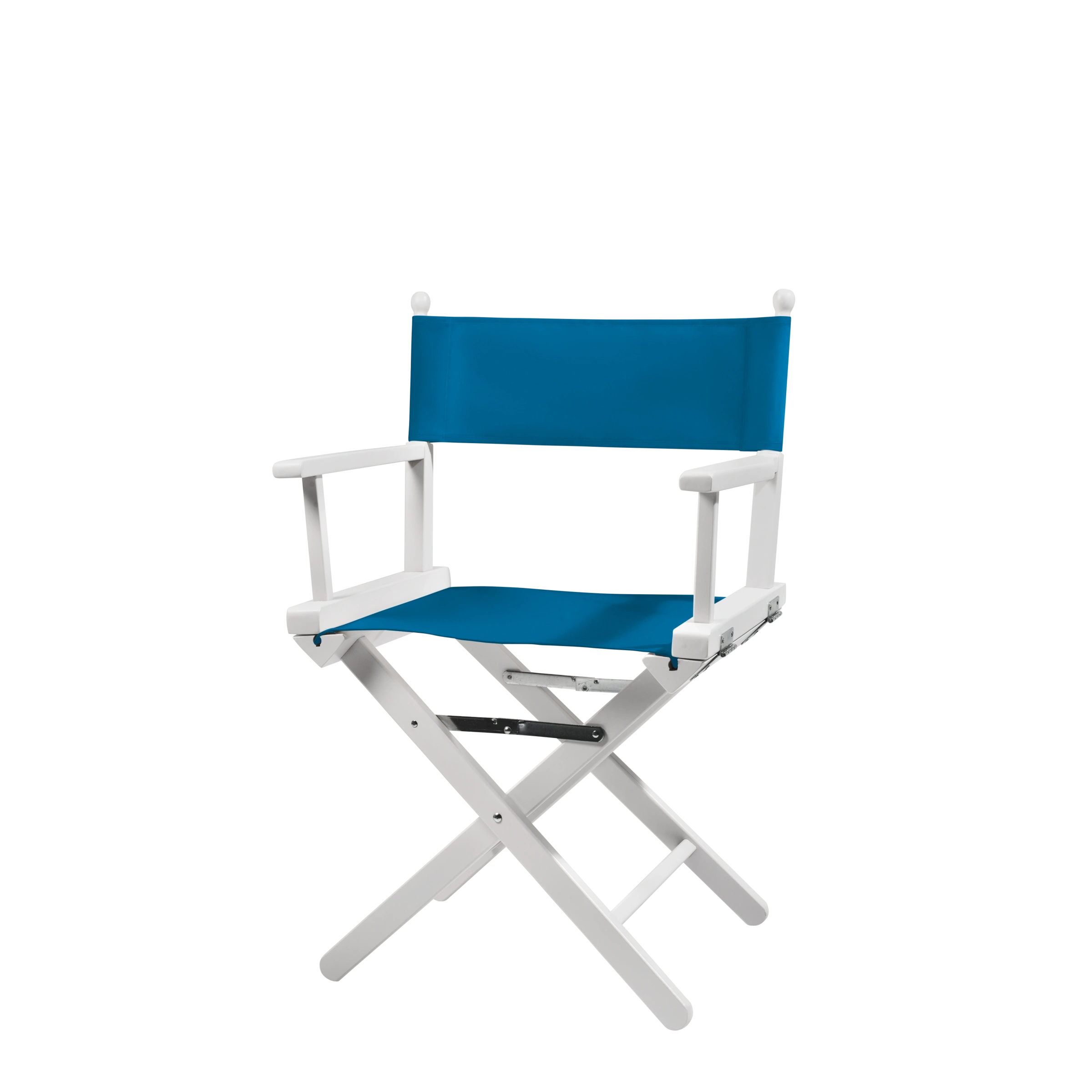 Regiestuhl Alfred aus weißem Buchenholz mit blauem Bezug, Seitenansicht
#Classic | Set (Farbe)_blau
